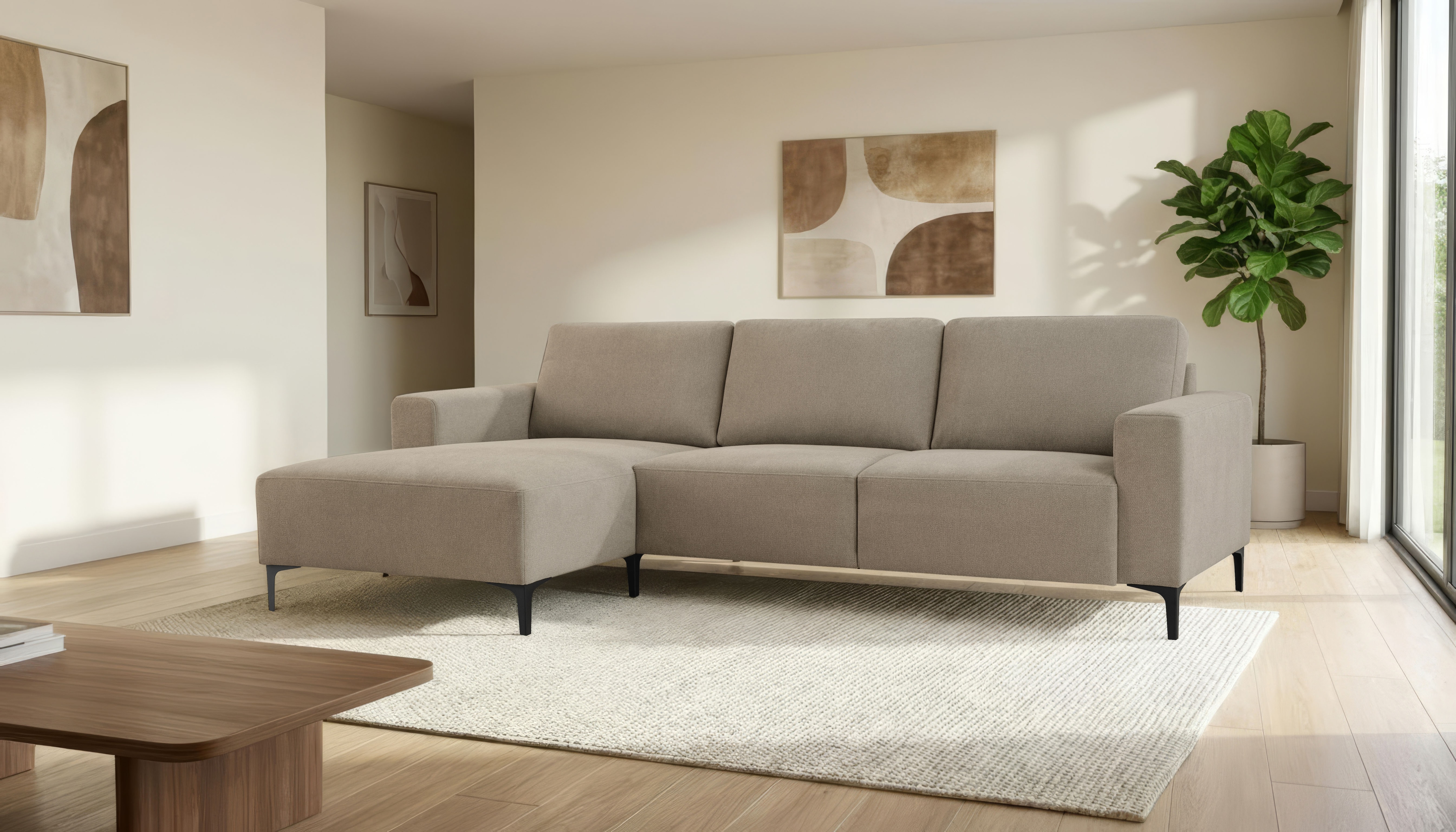 OTTO home Ecksofa "Tournon, L-Form, Breite 262 cm, Webstoff, Chenille" Designsofa im nordischen Stil, Wellenunterfederung, Metallfüße