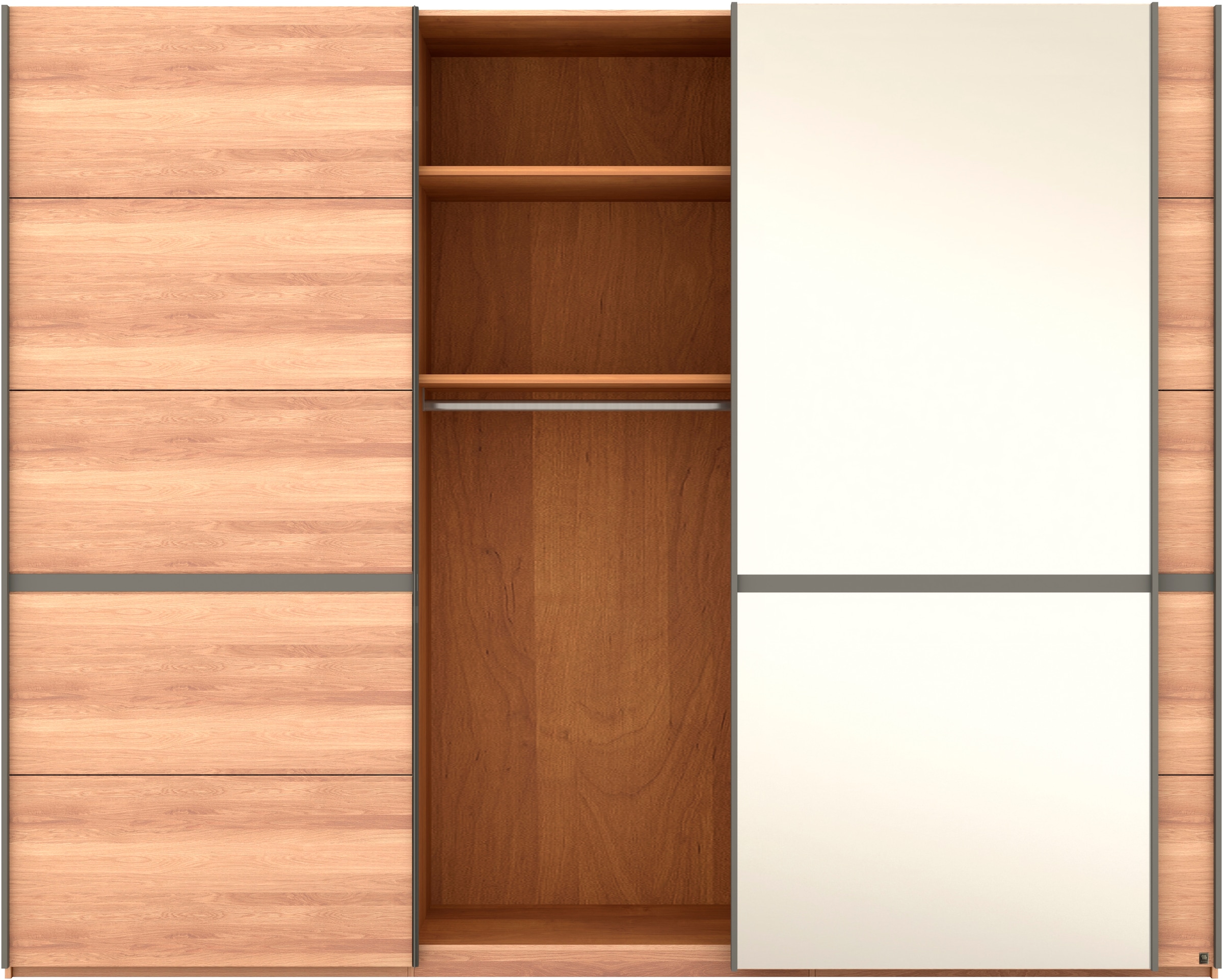 Musterring Schwebetürenschrank »Sorrent, Kleiderschrank, Schrank, Schiebetüren«, (Teilmassiv Eiche, MADE IN GERMANY), Türen in Eiche massiv mit Kassetten-Optik, verschiedene Maße verfügbar