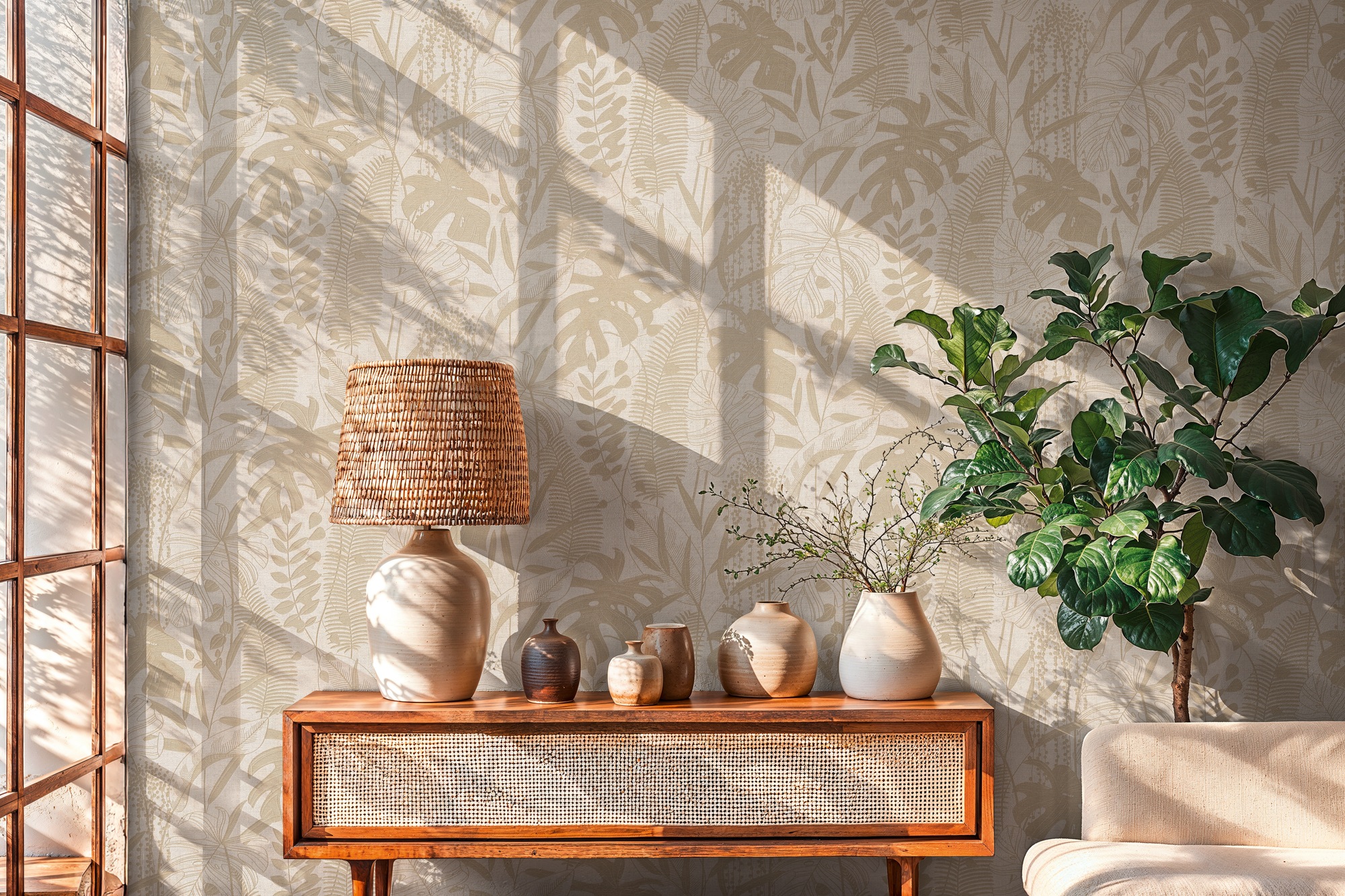 A.S. Création Vliestapete "Cuba II Tropische Blätter" Retro floral tropisch leicht strukturiert Feines Blattdesign mit filigranen Linien und natürlicher Optik