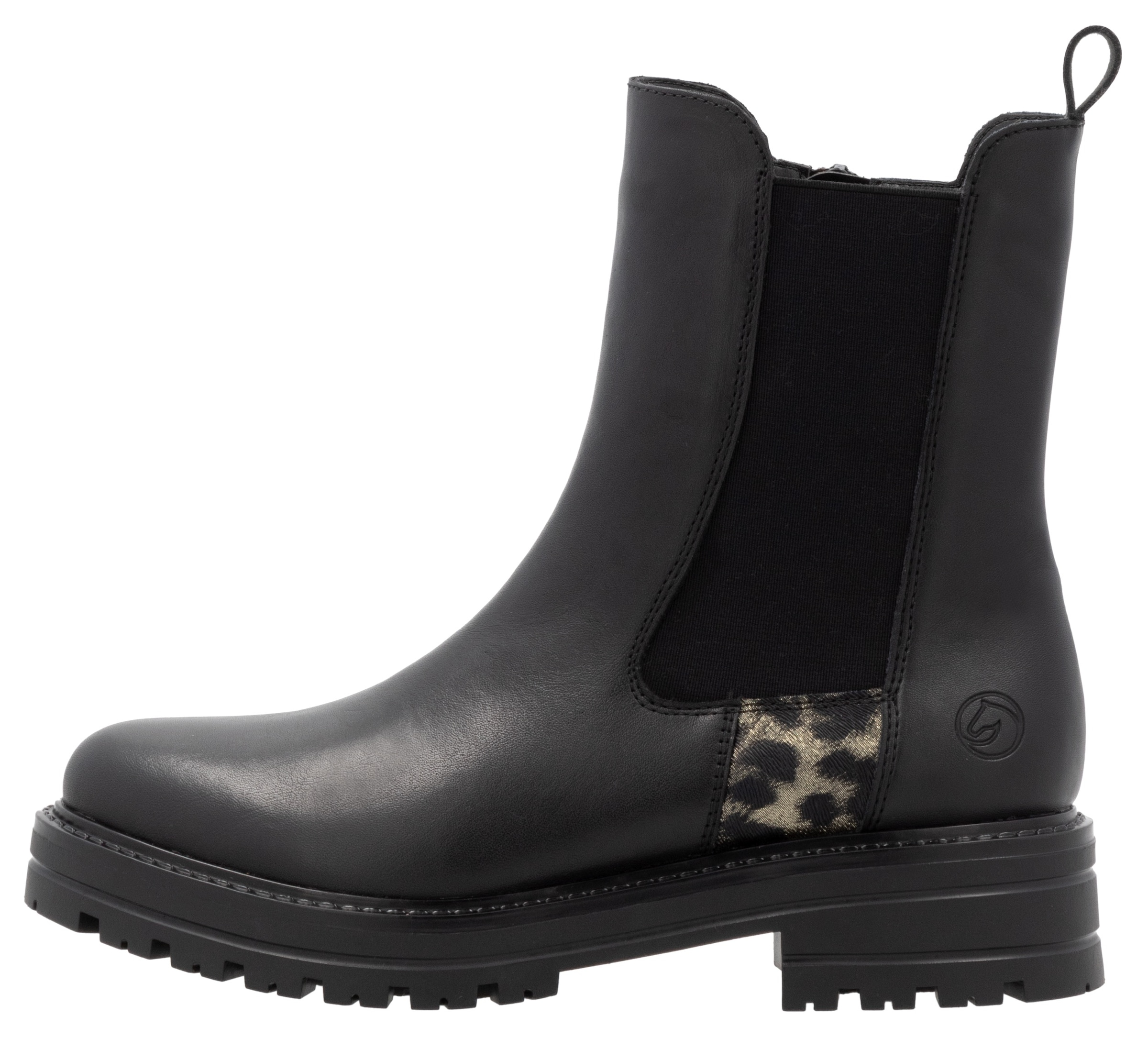 Remonte Chelseaboots, Blockabsatz, Boots, Stiefelette mit Besatz in Leo-Optik