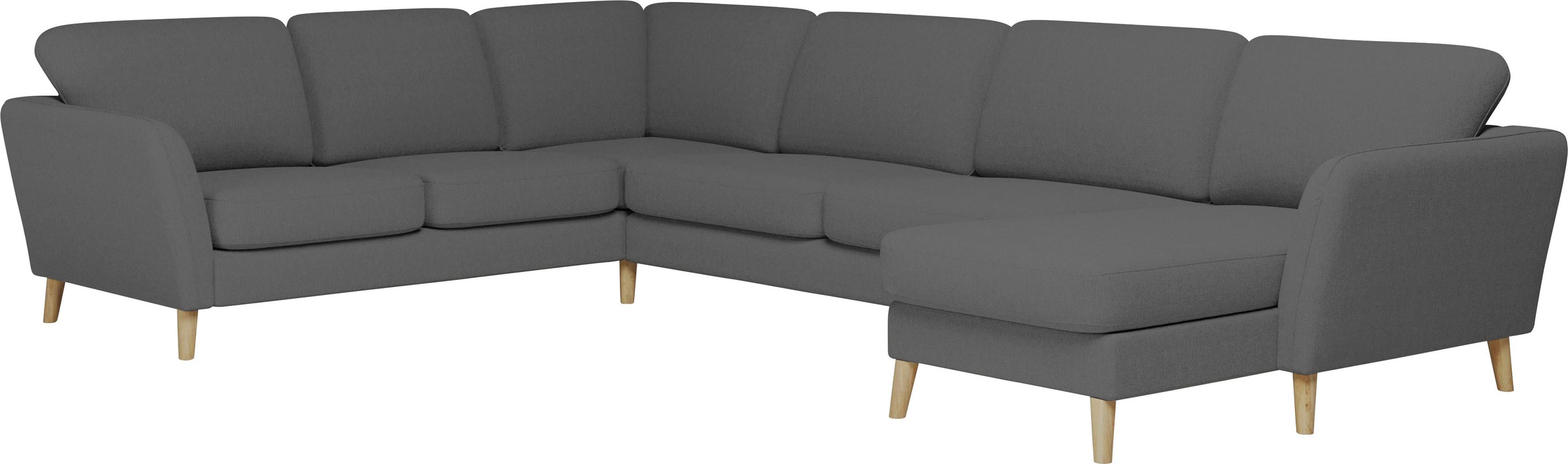 Home affaire Wohnlandschaft »MARSEILLE XXL 349cm, U-Form, Ottomane rechts/links wählbar«, Massivholzbeine Eiche, Landhausstil, Wellenunterfederung