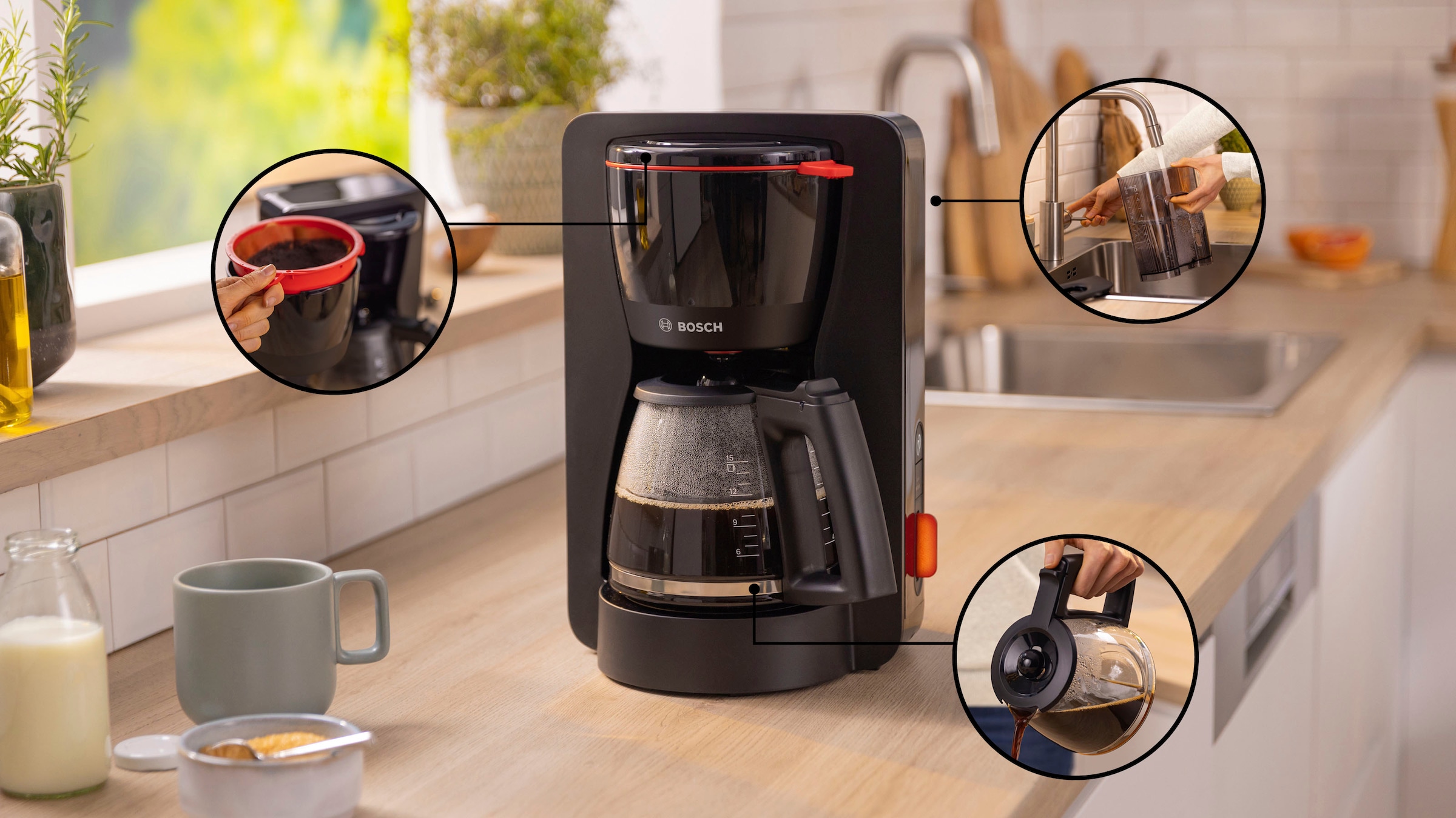 BOSCH Filterkaffeemaschine »MyMoment TKA3M133«, 1,25 l Kaffeekanne, Papierfilter, 1x4, 60min Warmhaltefunktion, Aroma intense, Entkalkungsprogramm, 1200 W