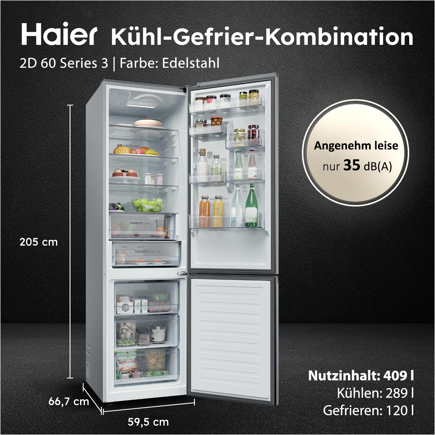 Haier Kühl-/Gefrierkombination "HDPR1620ANPK" 205 cm hoch 59,5 cm breit Ene günstig online kaufen