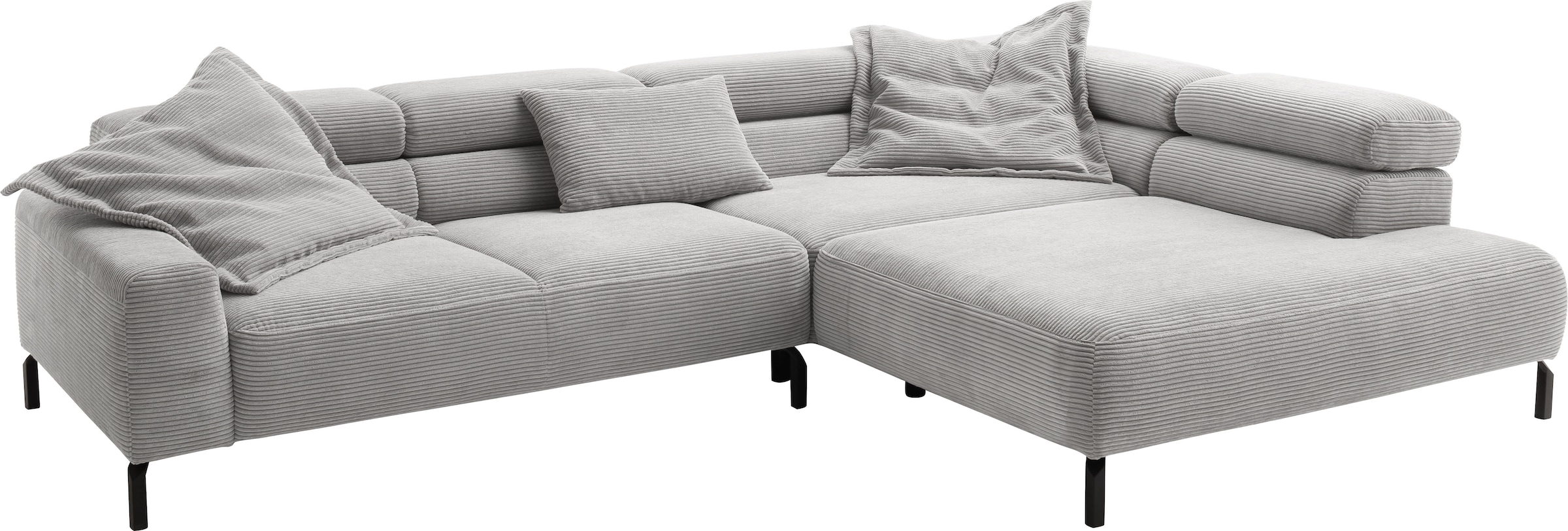 Places of Style Ecksofa »Antonelli, L-Form, inkl. Kopfteilverstellung, Breite 312 cm«, mit elektrischer Sitztiefenverstellung, in Cord, grau