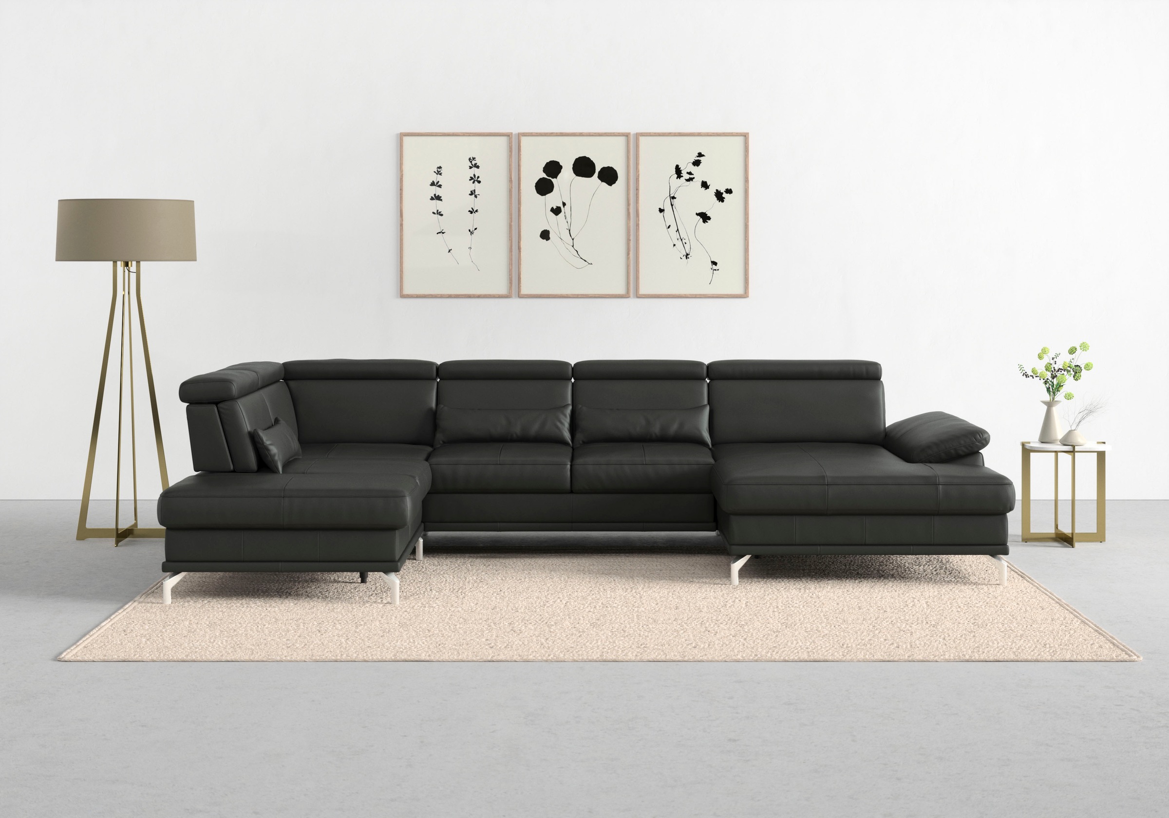 sit&more Wohnlandschaft "Cabrio U-Form, B: 359 cm, mit Sitztiefen-, Arm- & Kopfteilverstellung" 3 Nierenkissen, Federkern, mit Schlaffunktion und Stauraum