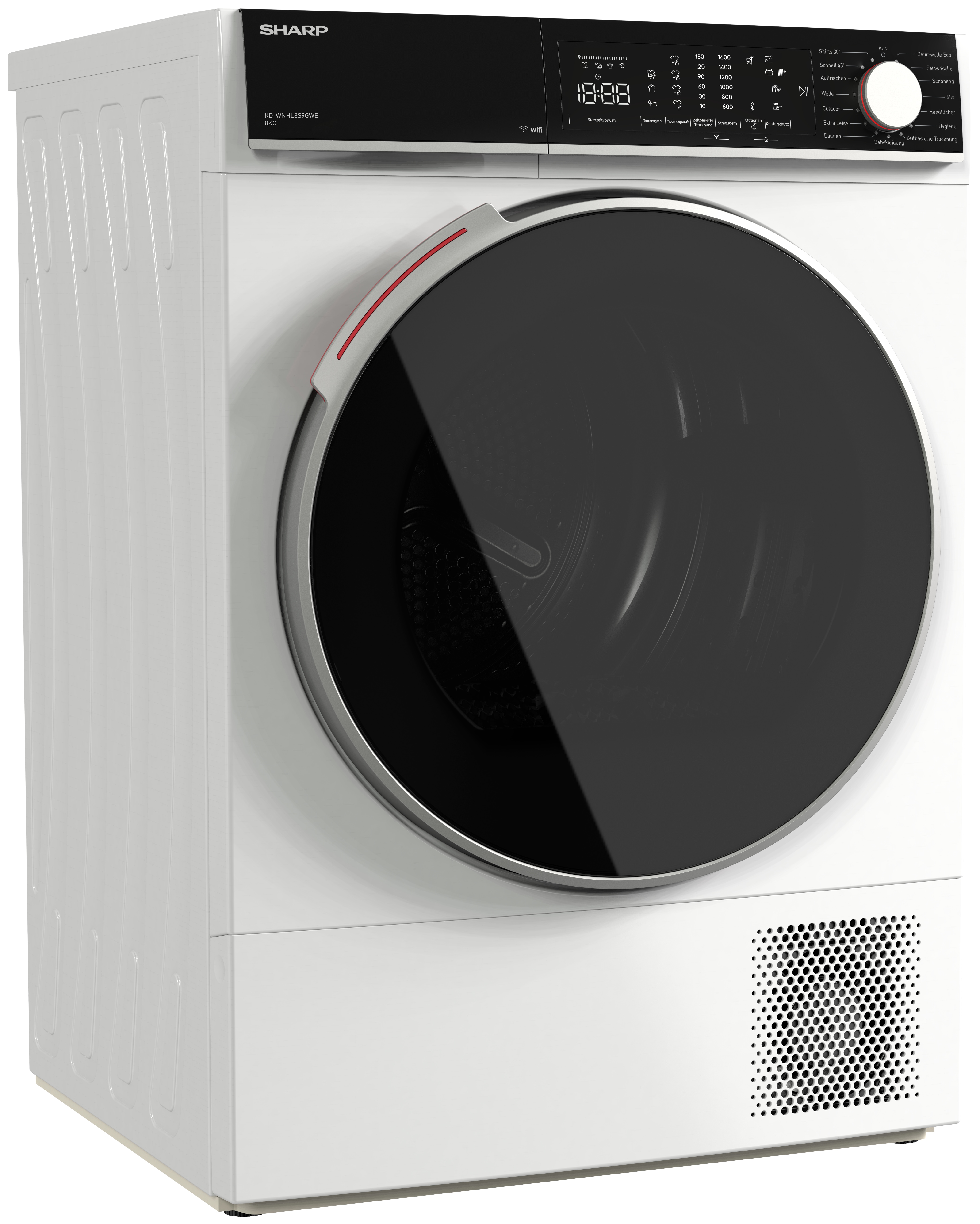 Sharp Wärmepumpentrockner "KD-WNHL8S9GWB-DE" KD-WNHL WiFi, VeeZy App-Steuerung, BubbleDrum, Sensortrocknung, 15 Programme