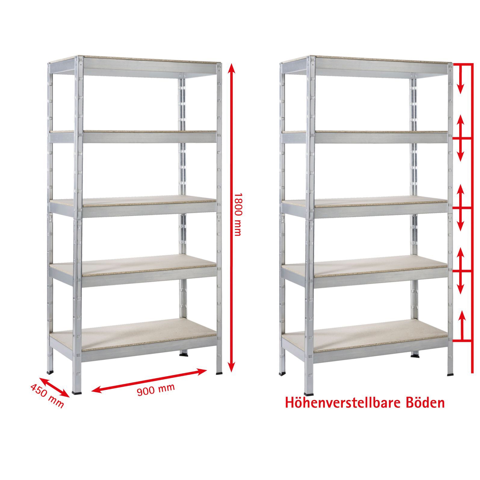 mm, 5 Metall Regalwelt | Schwerlastregal Holzböden 1800x900x450 »Steck-Schwerlastregal«, verzinkt, BAUR SCHULTE