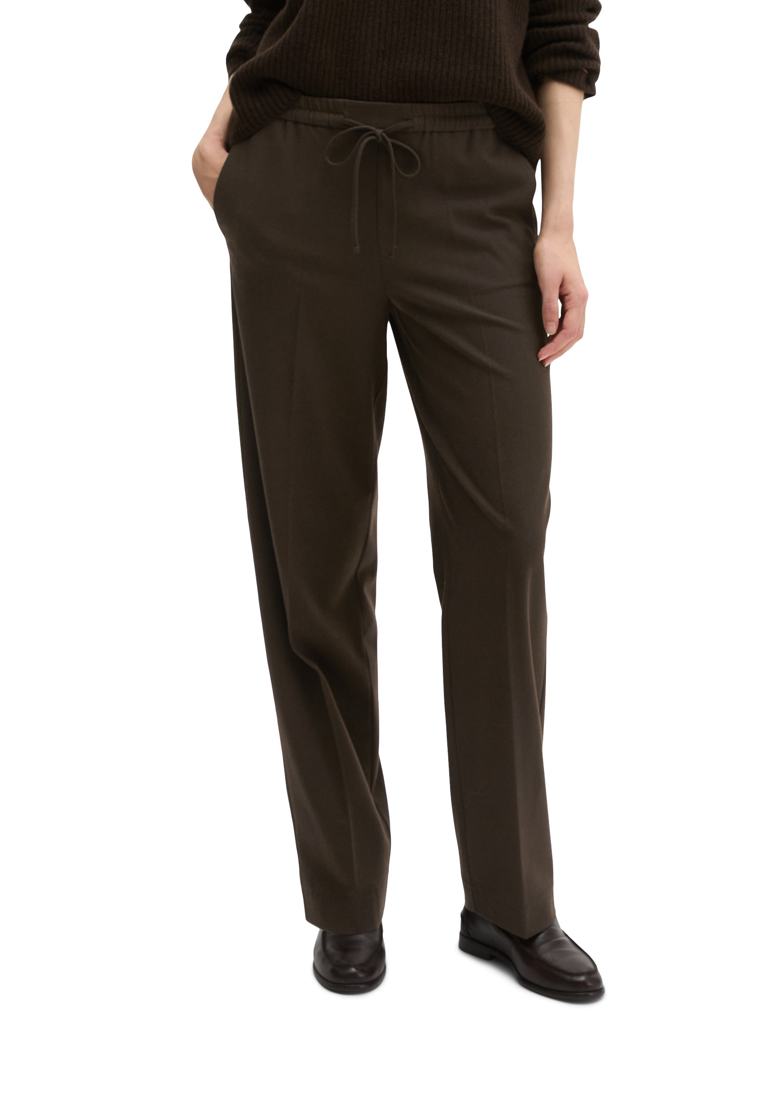 "Chinohose MARC O'POLO ""aus recyceltem Polyester-Viskose-Mix"", Damen, Gr. 44, Normalgrößen, braun (burnt coffee), Twill, Obermaterial: 63%