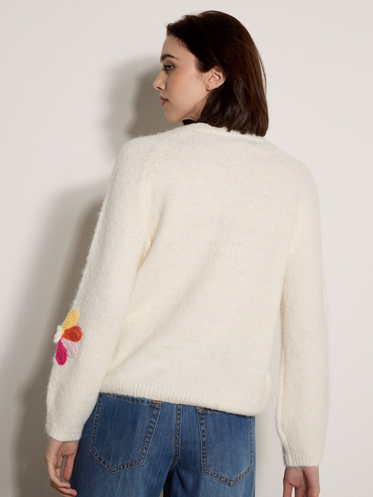 Apricot Strickfleece-Pullover »Strickpullover« mit aufgenähten bunten Blumen