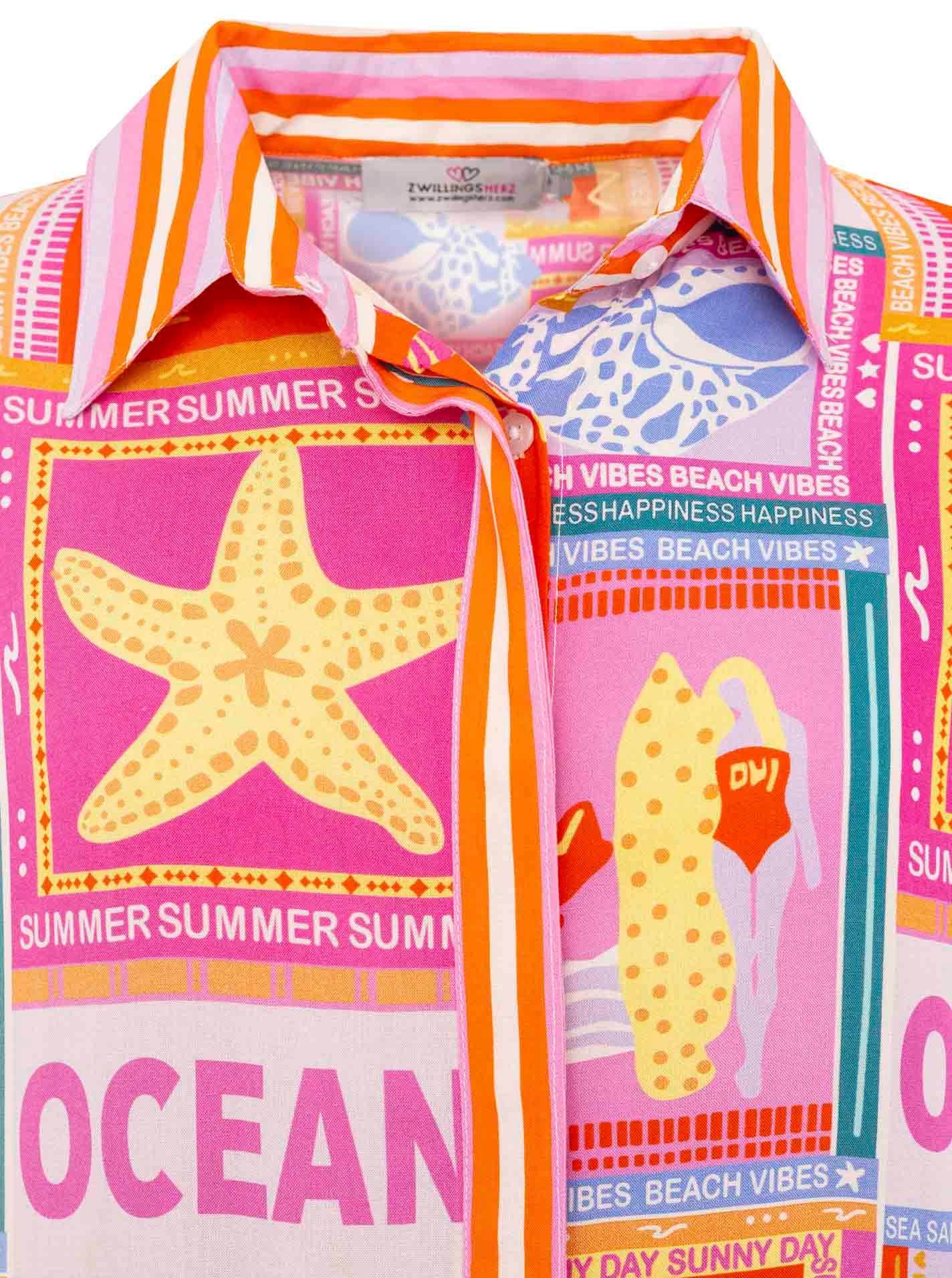 Zwillingsherz Shirtbluse »"Beach Vibes"«, Farbenfrohes Set mit langer Hose und Bluse aus Viskose