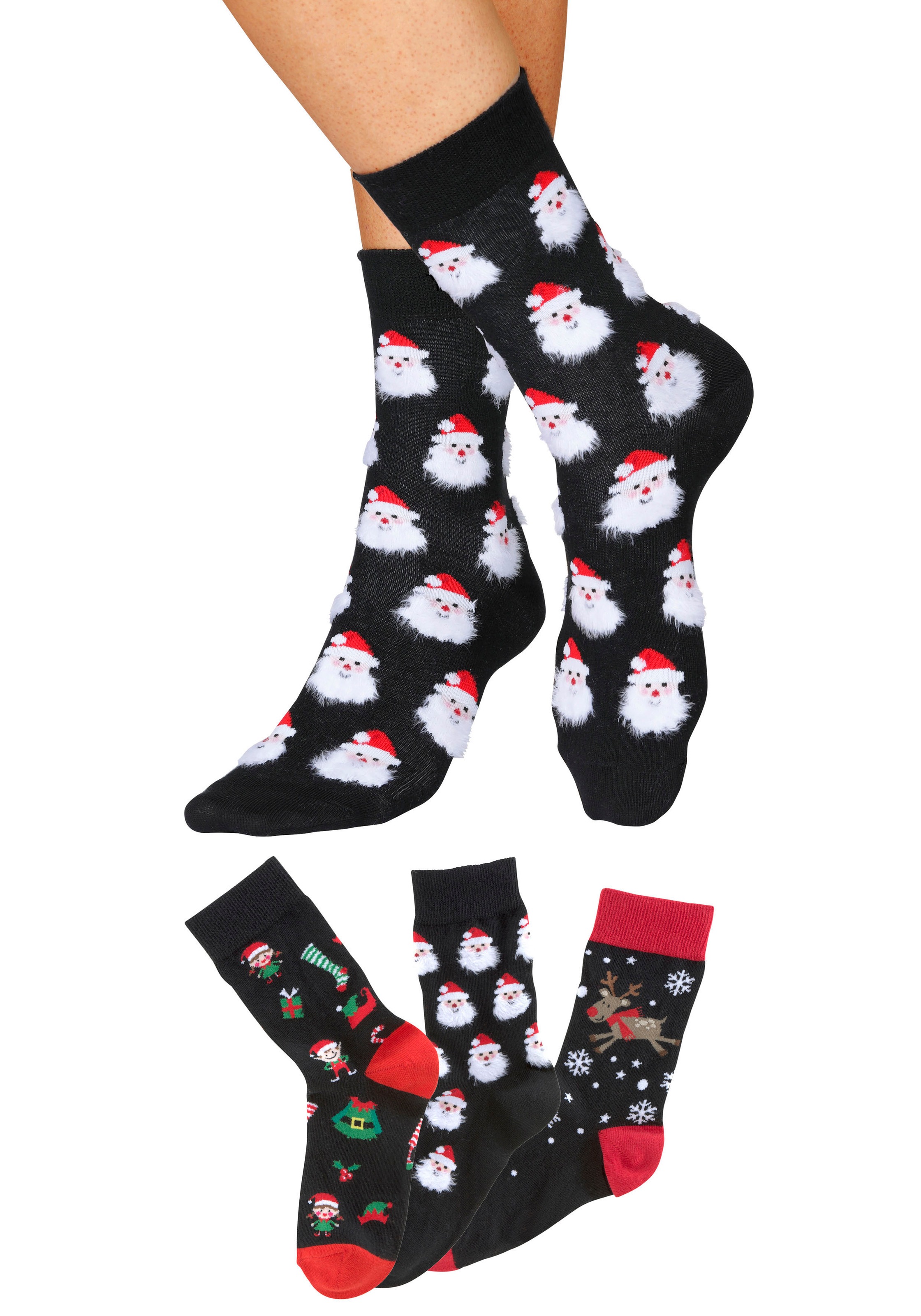 H.I.S Socken Packung, 3 Stk. tlg. mit lustigen Weihnachtsmotiven günstig online kaufen