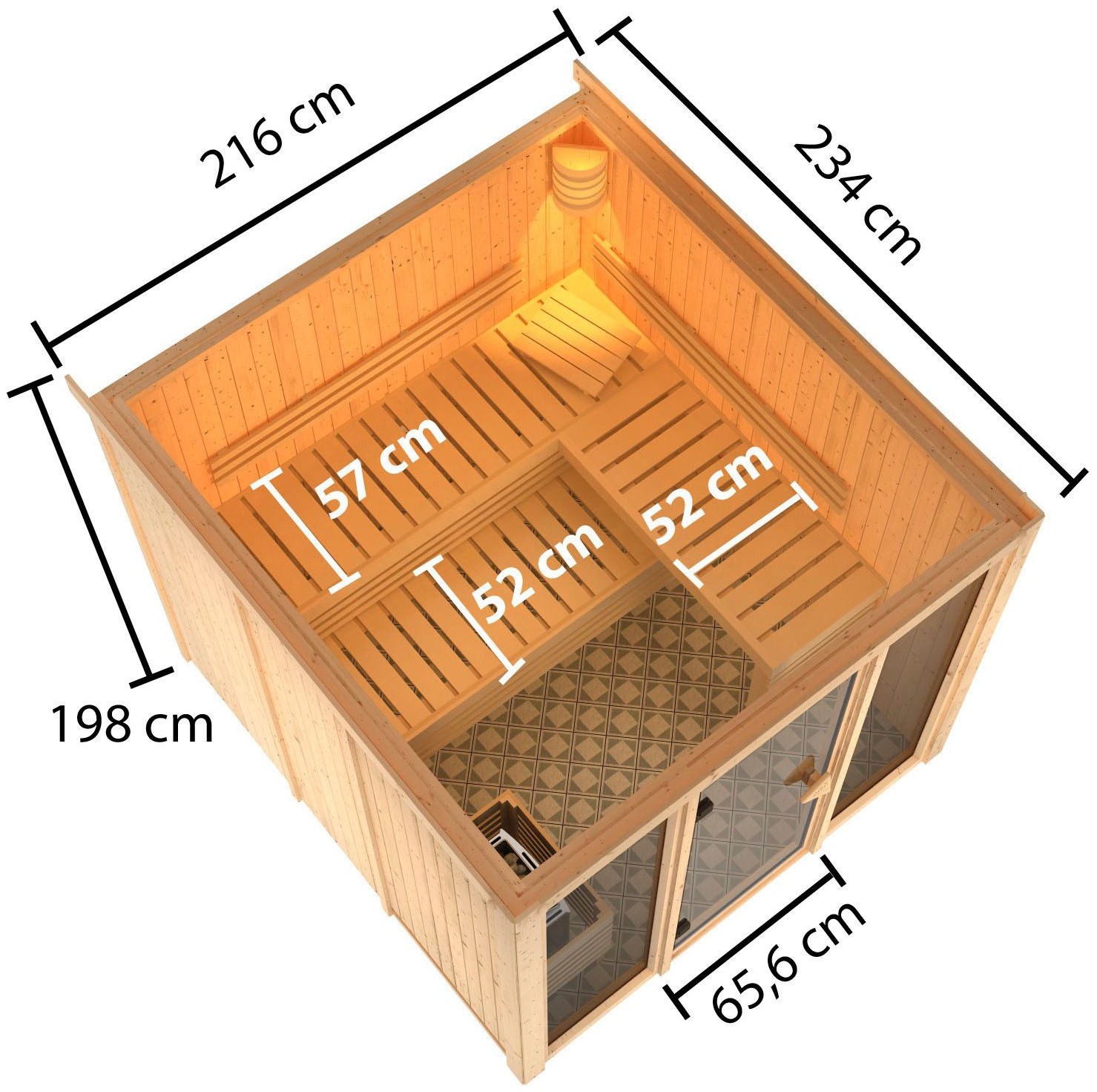 welltime Sauna »Artja«, naturbelassen, mit Ofen 9 kW int. Steuerung
