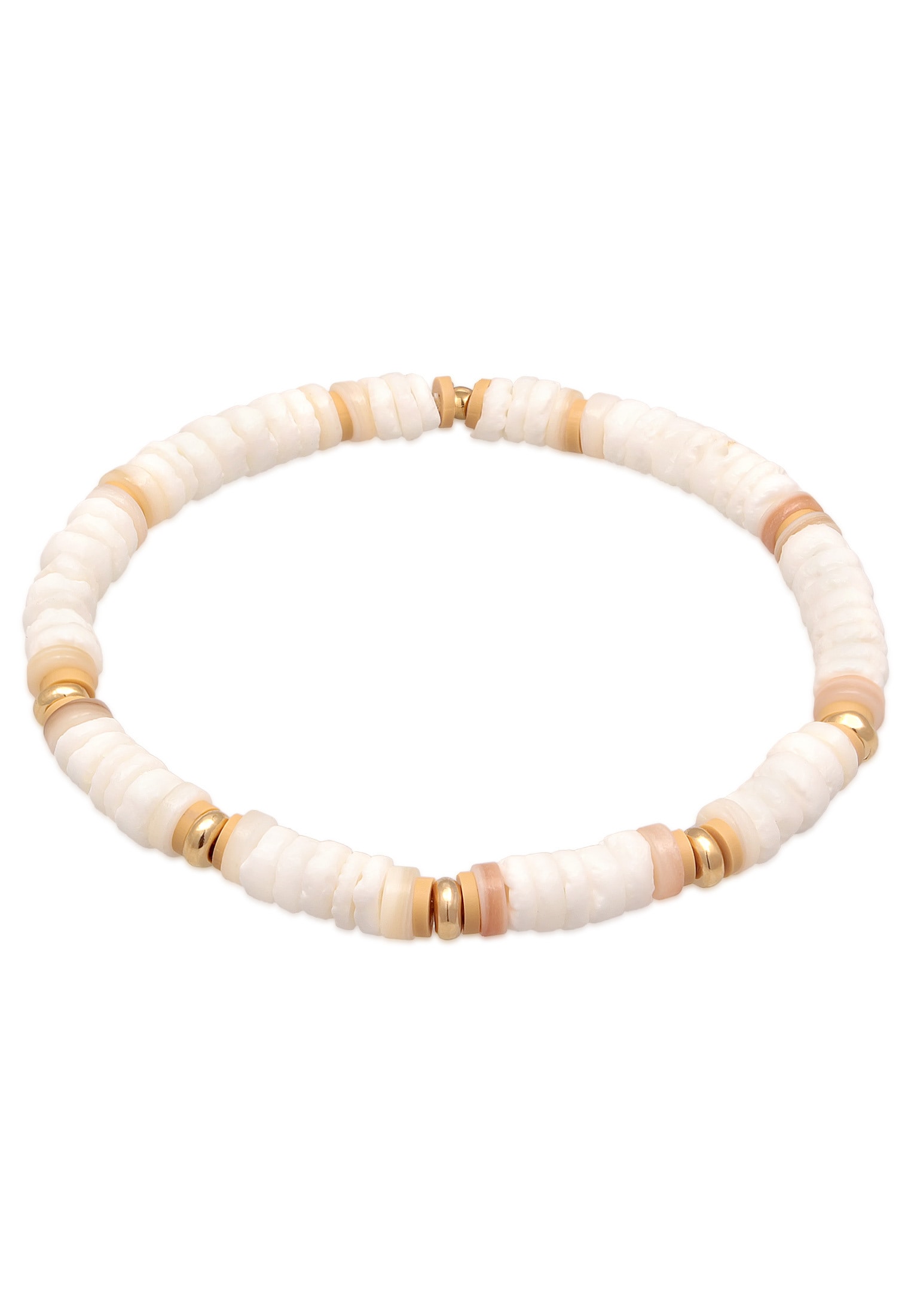 ELLI Damen Armkette "Armband Heishi Beads Surfer Strand Style 925 Silber", Silber 925 (Sterlingsilber), weiß, Silber 925 (Sterlingsilber), Armbänder