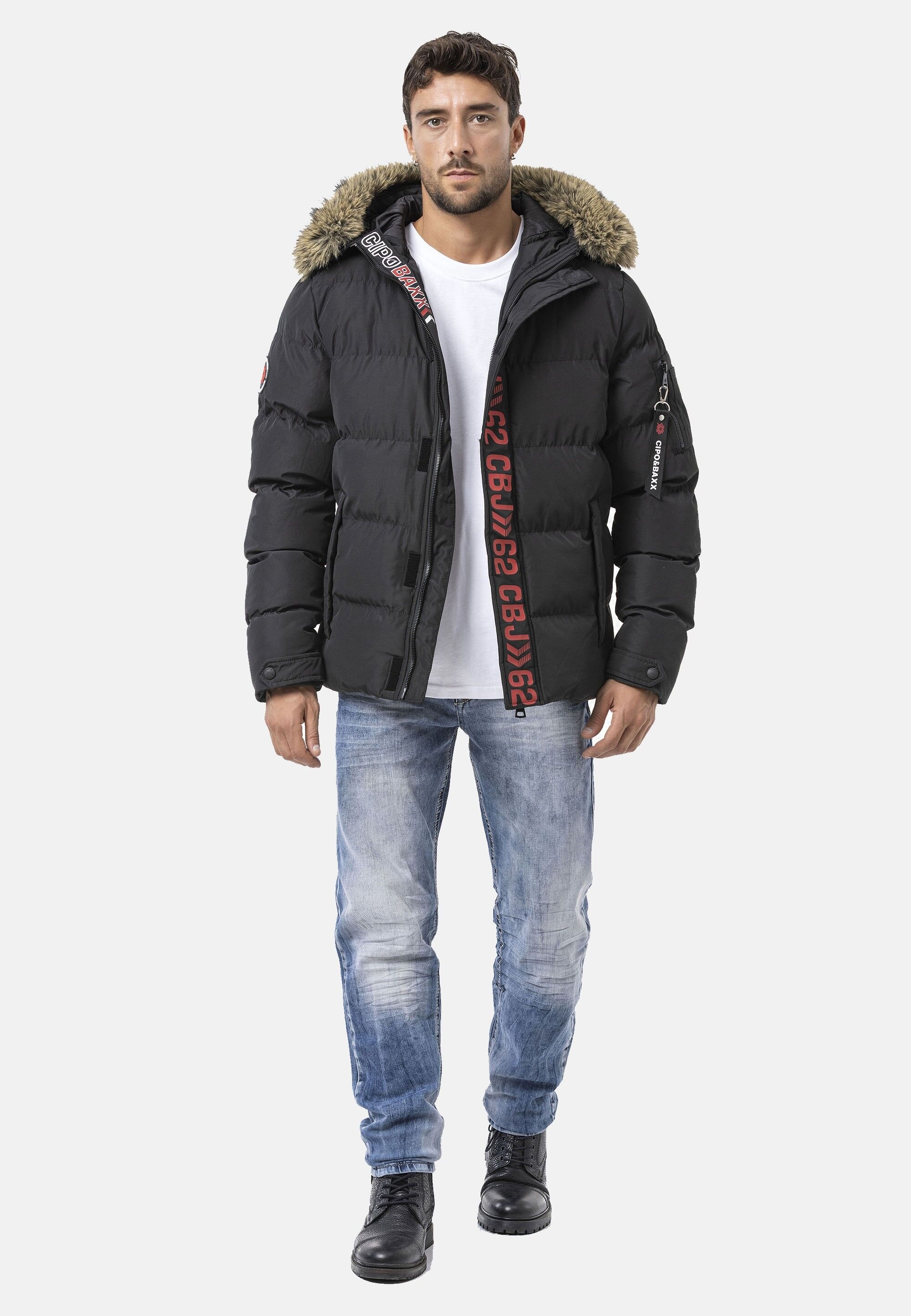 Cipo & Baxx Winterjacke »CM227« mit Kapuze warm gefüttert mit Fellkapuze & Cipo & Baxx Front-Design