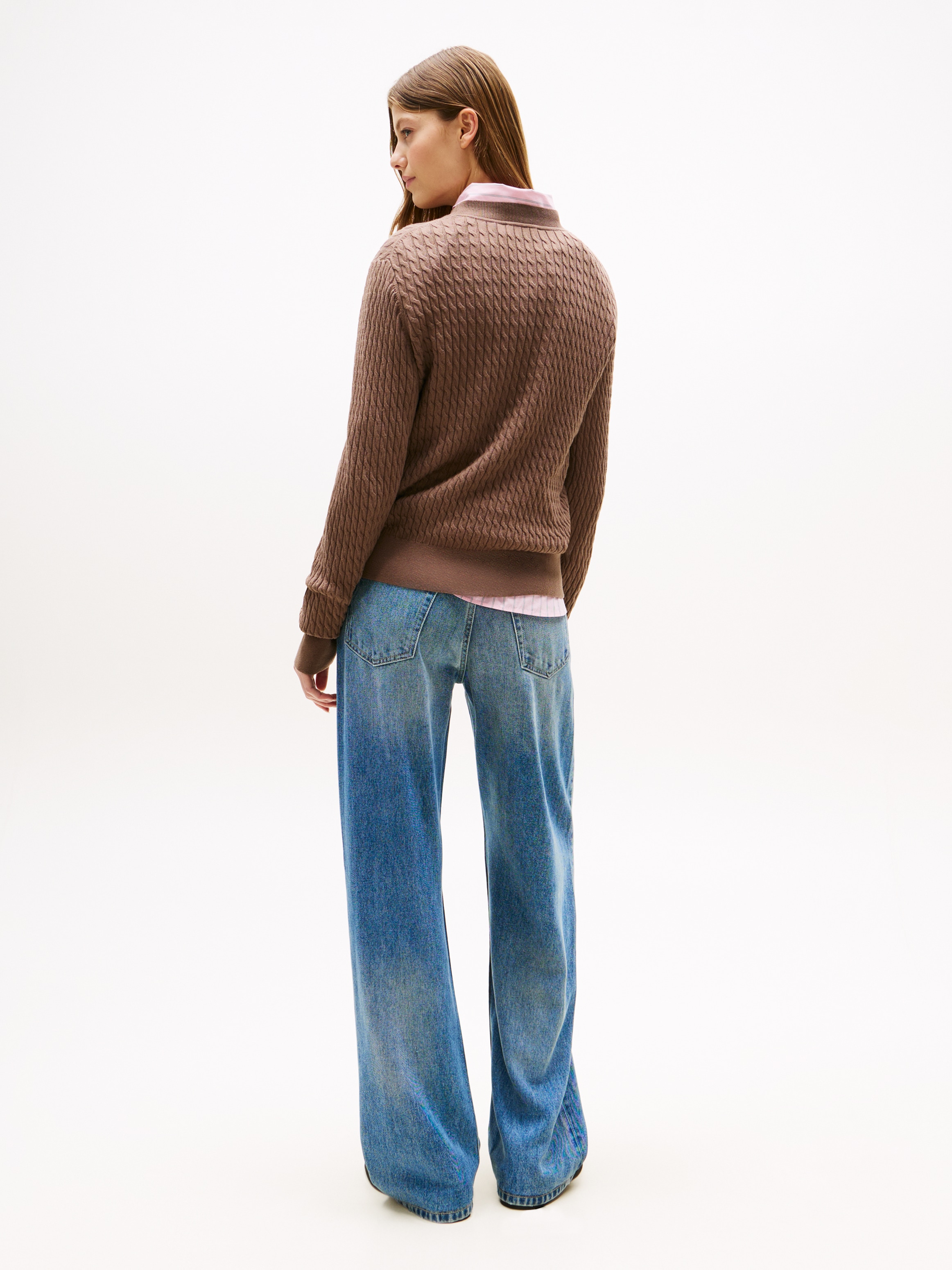 Tommy Hilfiger Rundhalspullover »CO CABLE C-NK LS SWEATER«, mit Zopfmuster