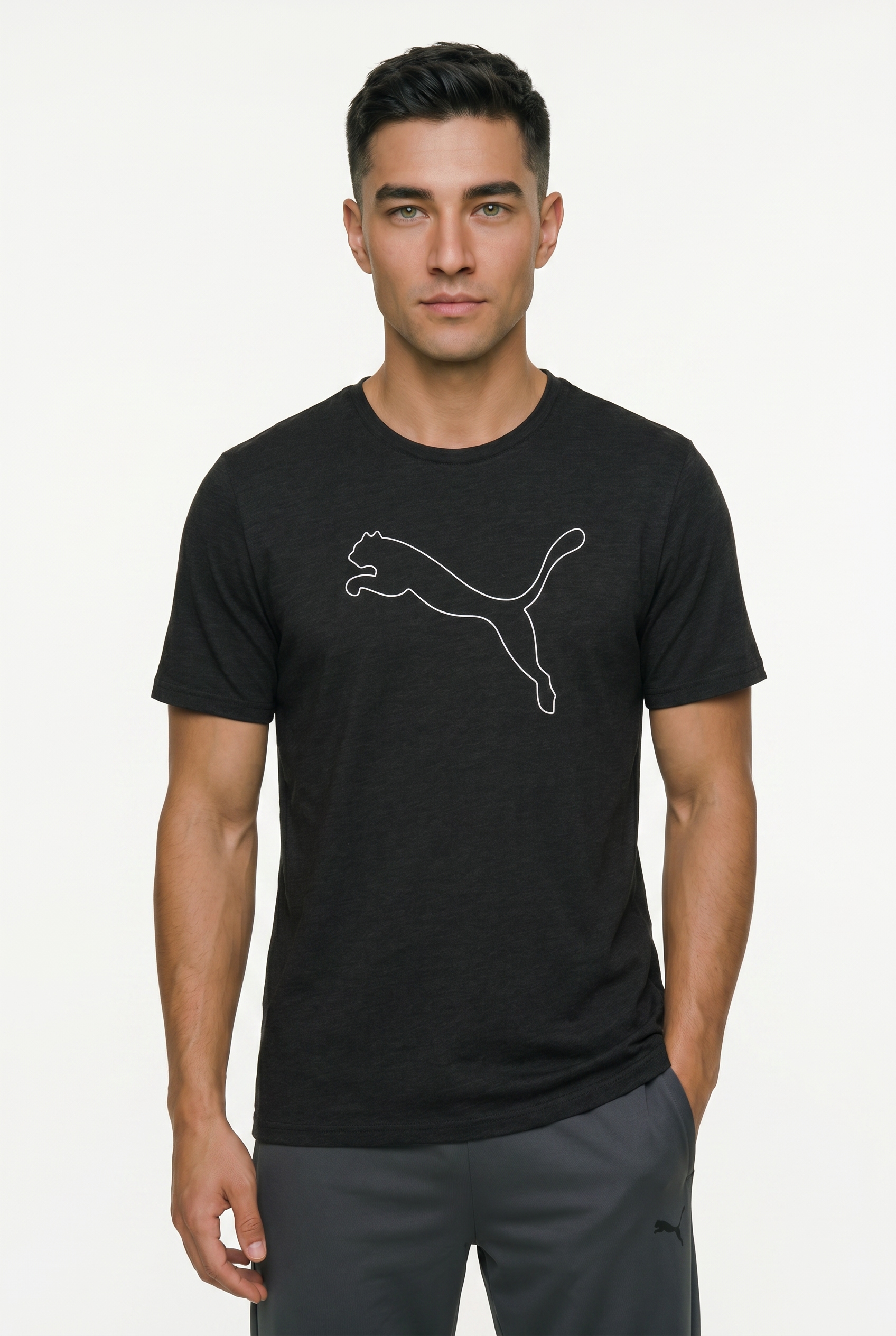 PUMA Trainingsshirt "M TAD ESSENTIAL HEATHER CAT TEE (CF LARGE CAT)" mit Rundhalsausschnitt, mit Kurzarm, für sportliche Aktivitäten