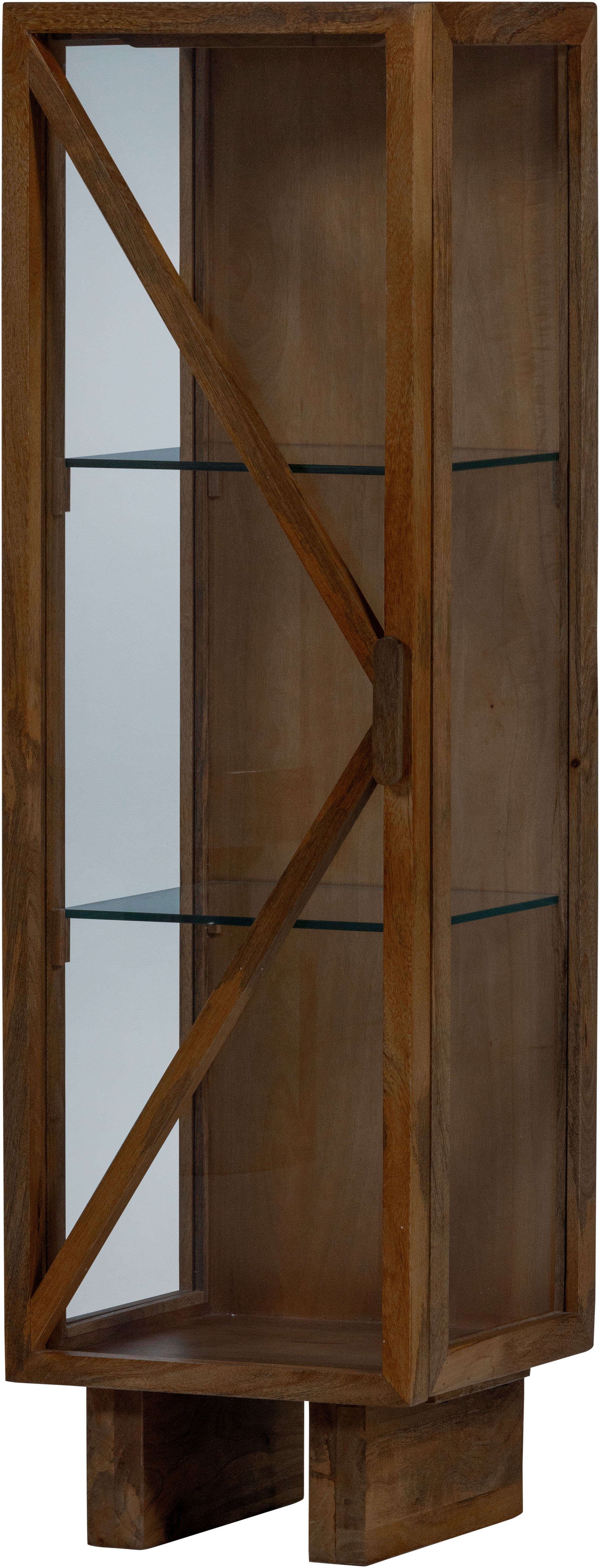 WOOOD Vitrine "Kella Mangoholz mit Glastüren und Glaseinlegeböden 40 x 39 x 137 cm" Wandbefestigung empfohlen, Tragkraft 5–7 kg pro Glasboden