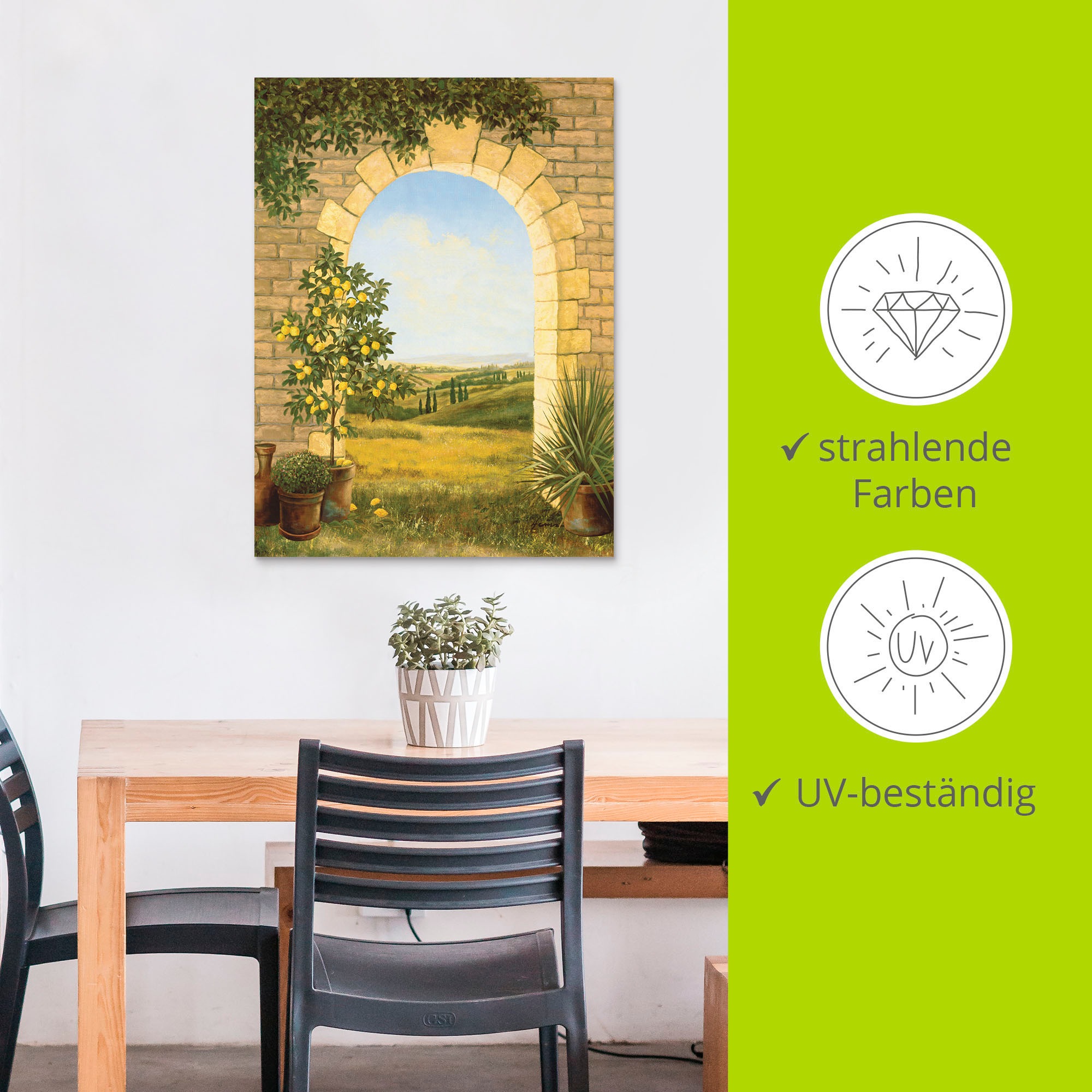 Artland Wandbild »Zitronenbaum vorm Torbogen II«, Fensterblick, (1 St.), als Alubild, Outdoorbild, Leinwandbild, Poster in verschied. Größen