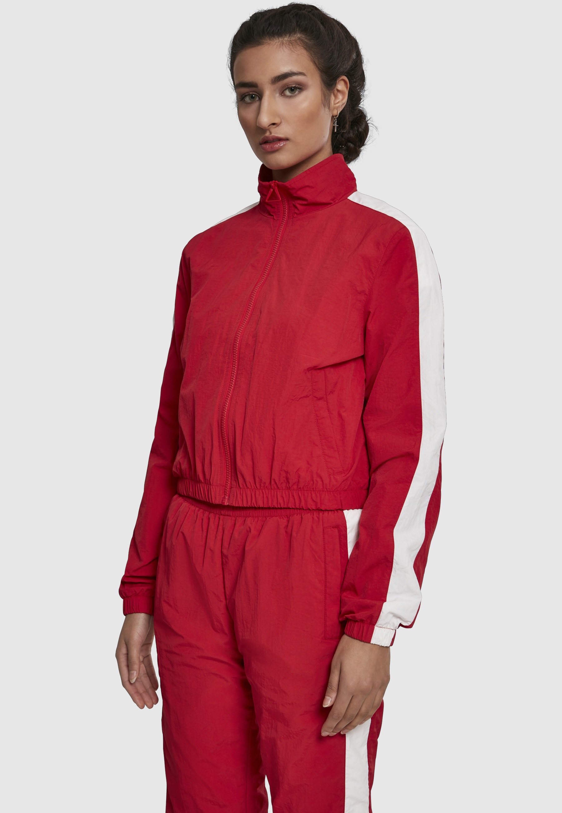 URBAN CLASSICS Allwetterjacke »Urban Classics Damen Ladies Short Striped Crinkle Track Jacket« 1 Stk. tlg. ohne Kapuze