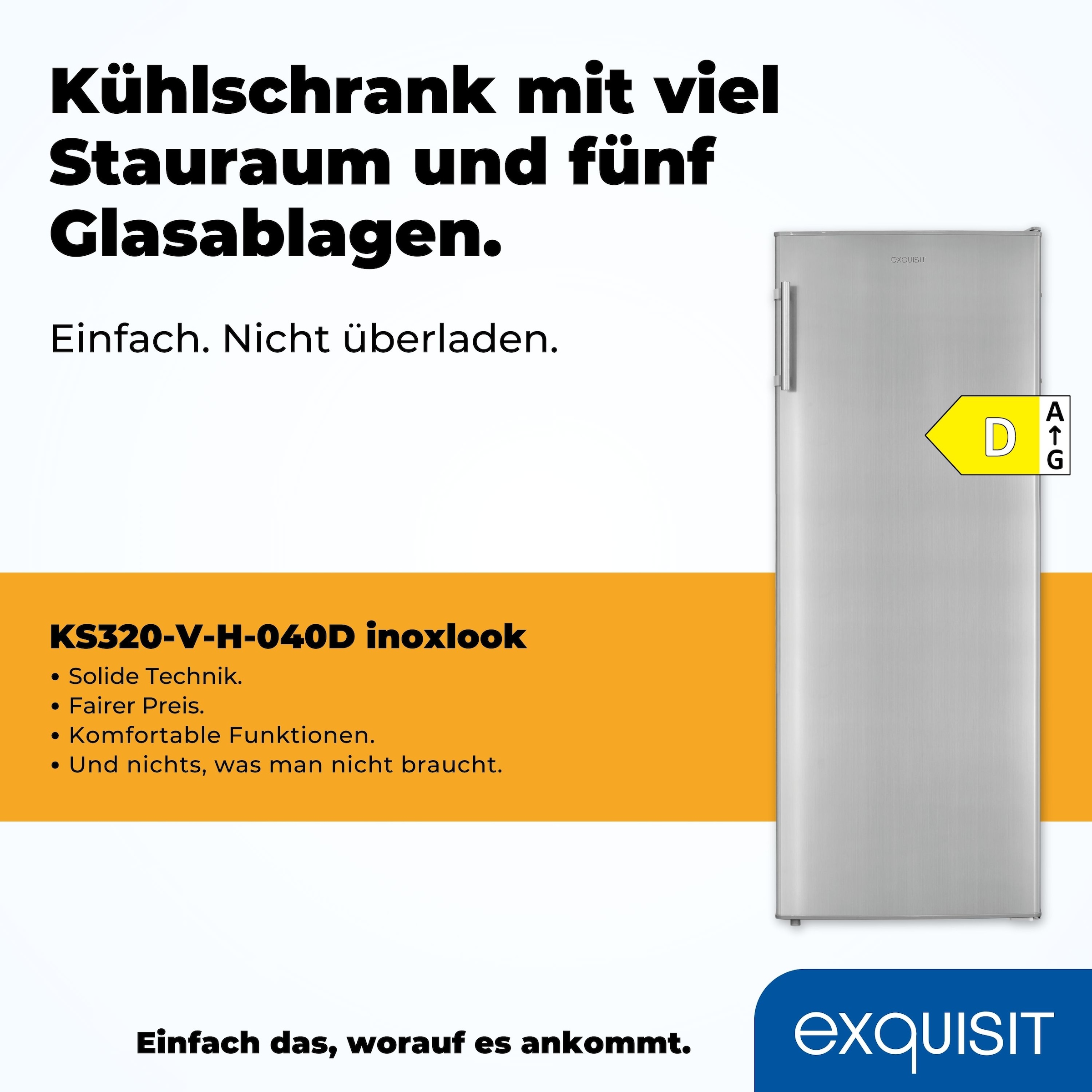 exquisit Vollraumkühlschrank »KS320-V-H-040D inoxlook«