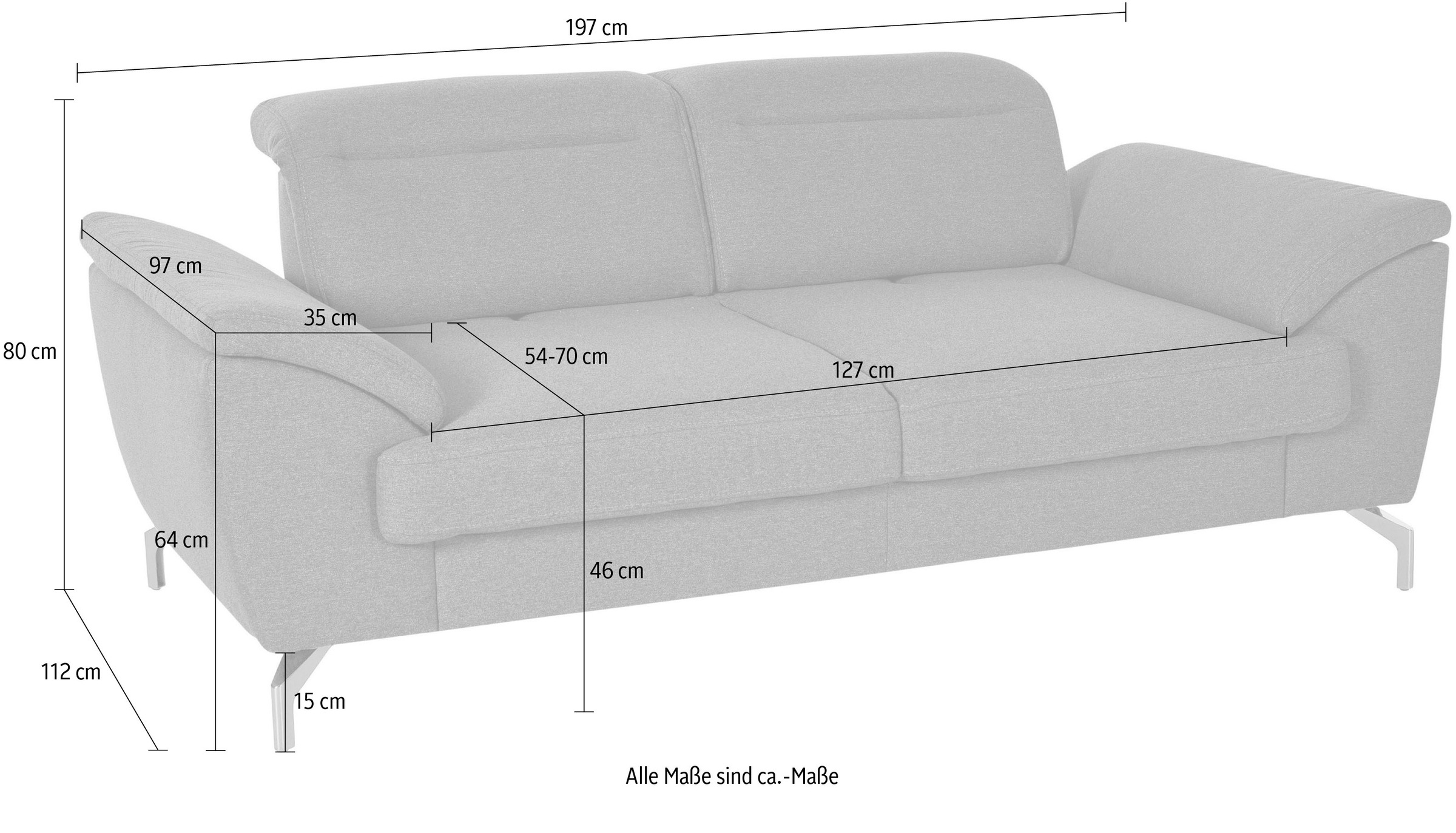 sit&more 2-Sitzer »Percy«, 15 cm Fußhöhe, Sitztiefenverstellung, wahlweise Kopfteilverstellung