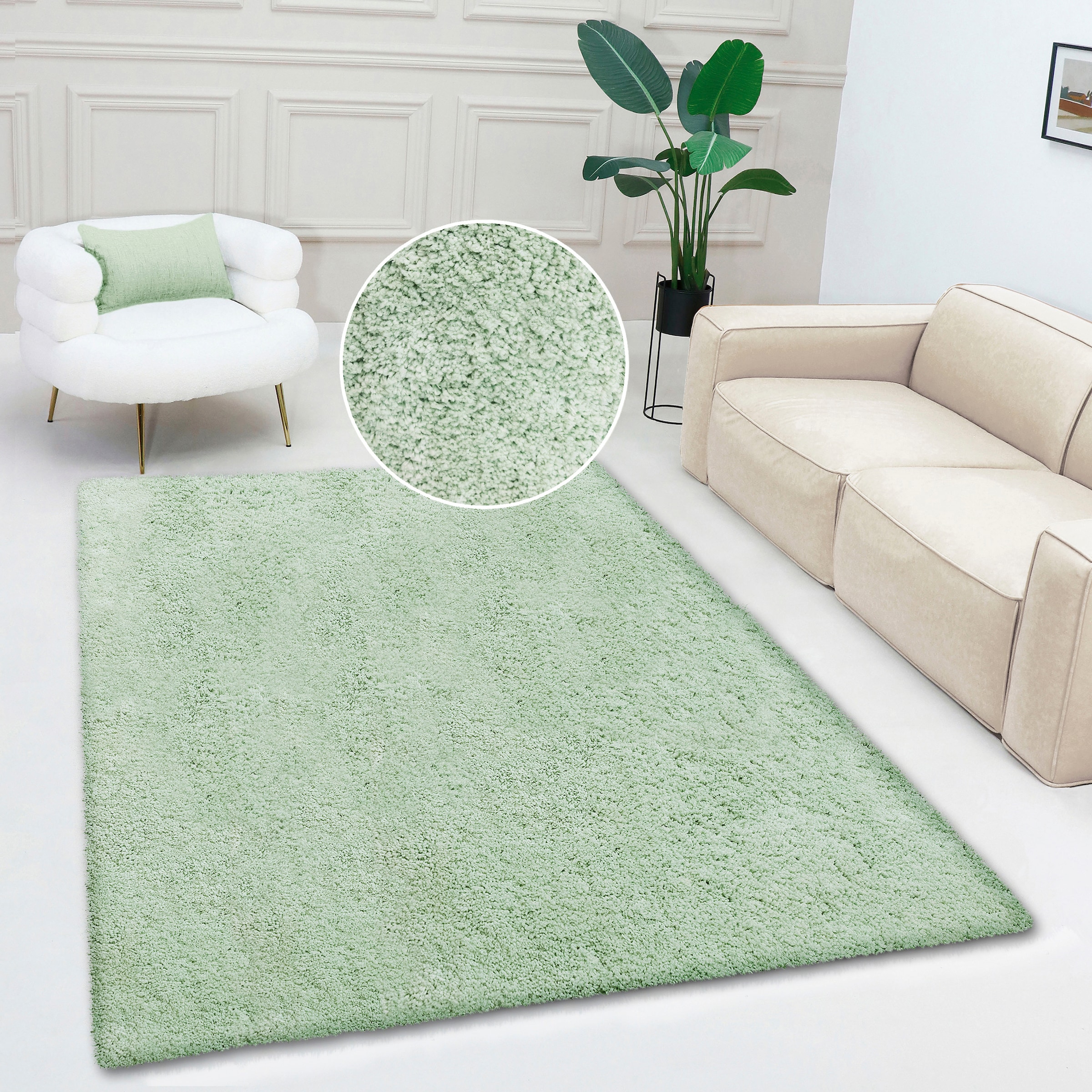 Teppich OTTO HOME "Desner, Hochflor Teppiche" Gr. 5, grün, B:200cm H:35mm L:200cm, Kunstfaser, Teppiche, Teppich, Mikrofaser, weich, flauschig, Wohnzimmer, Schlafzimmer, Kinderzimmer