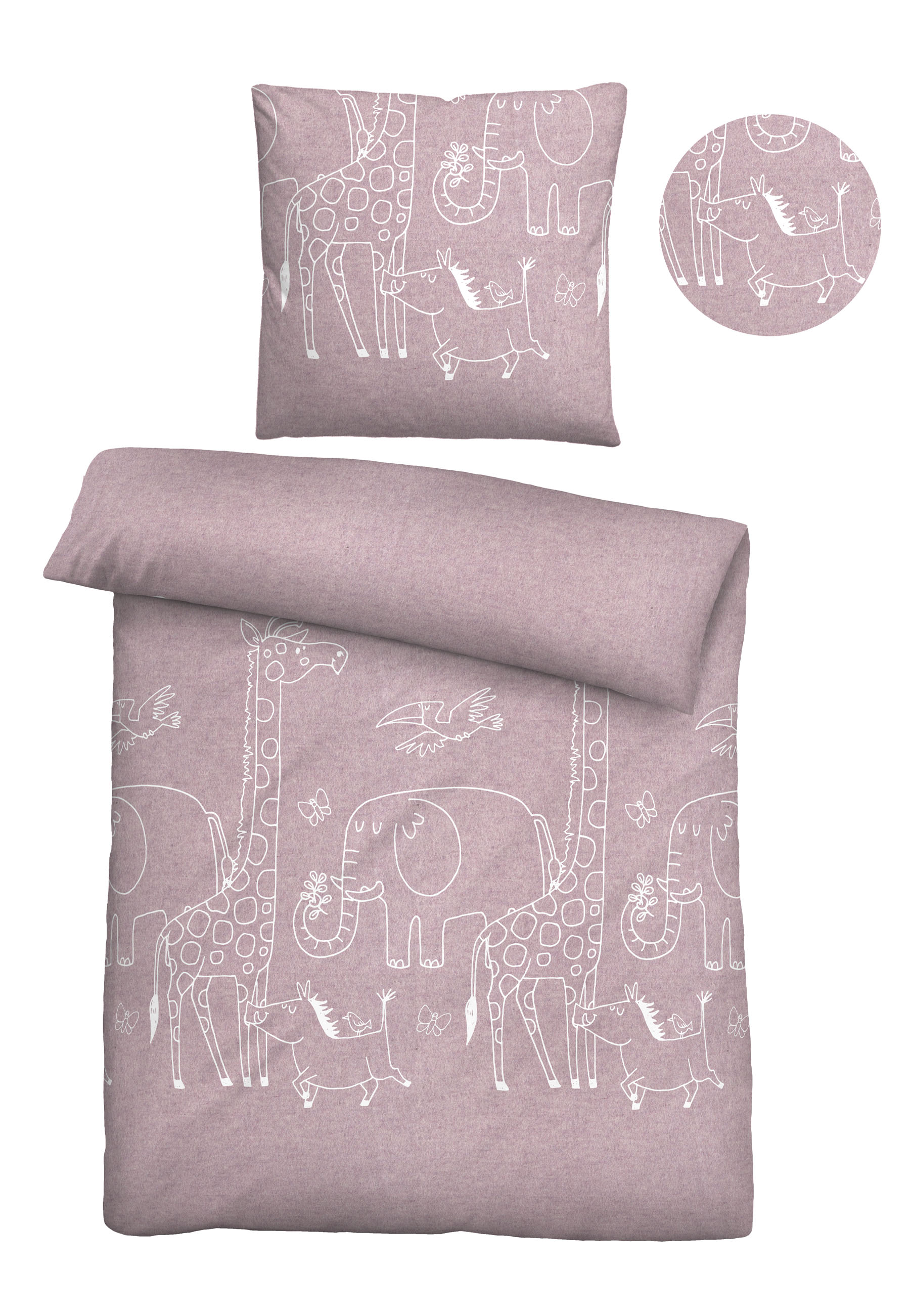 Biberna Kinderbettwäsche "0840520 Safari, Tiere Afrika" 2 Stk. kuschelig warm, samtweich, Melange, 100% Baumwolle, made in Germany