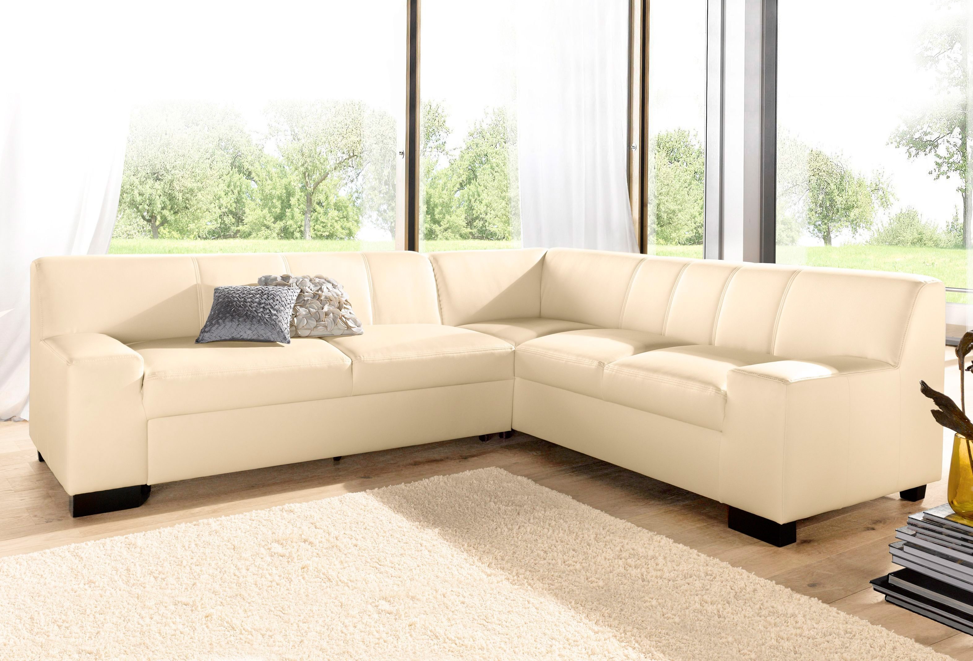 DOMO collection Ecksofa "Norma, moderne Armlehnen, zeitlos und elegant, Breite 247cm, L-Form" wahlweise mit Bettfunktion