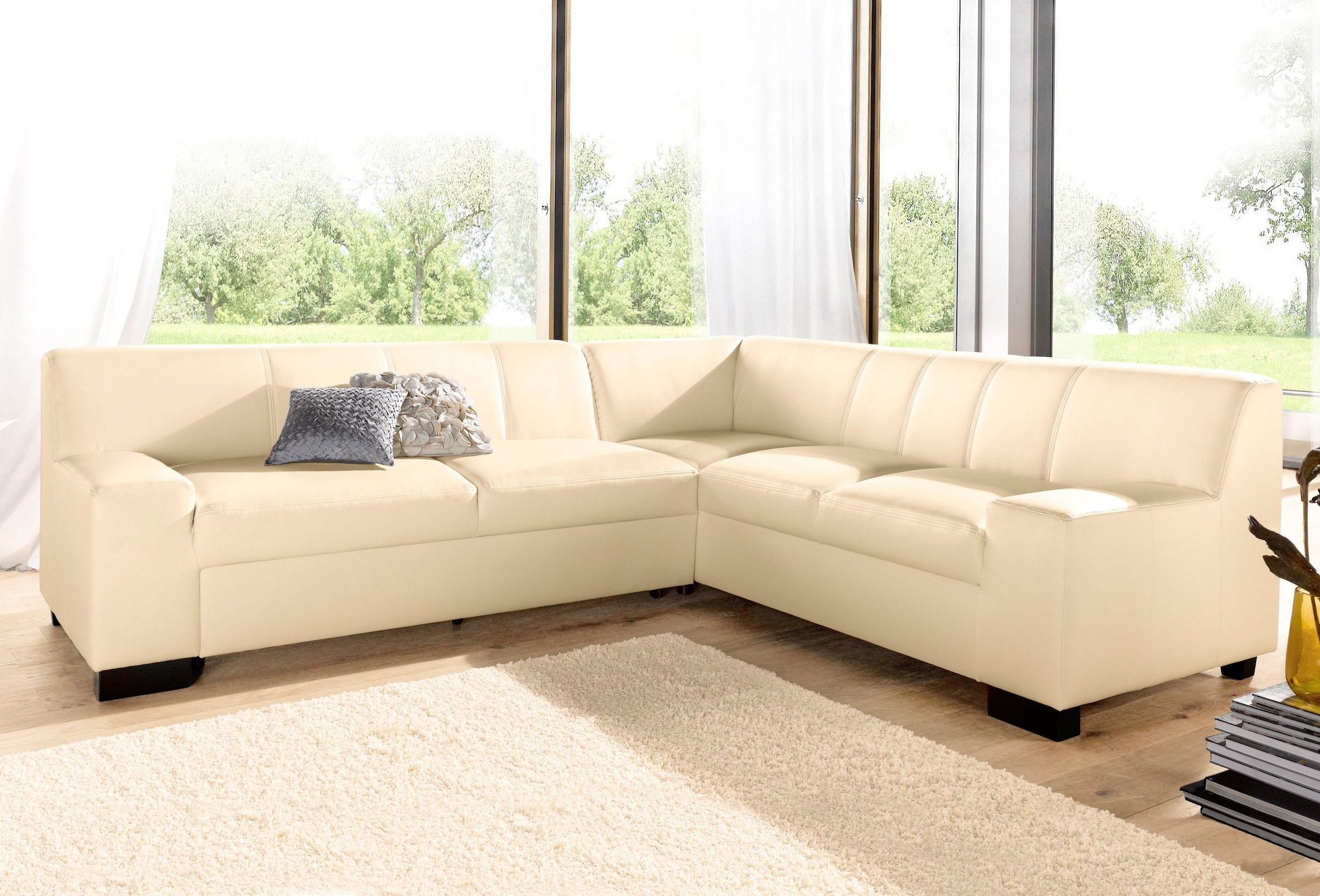 DOMO collection Ecksofa "Norma Top, elegant & modern, flache Armlehnen, Breite 247cm, L-Form" wahlweise mit Bettfunktion