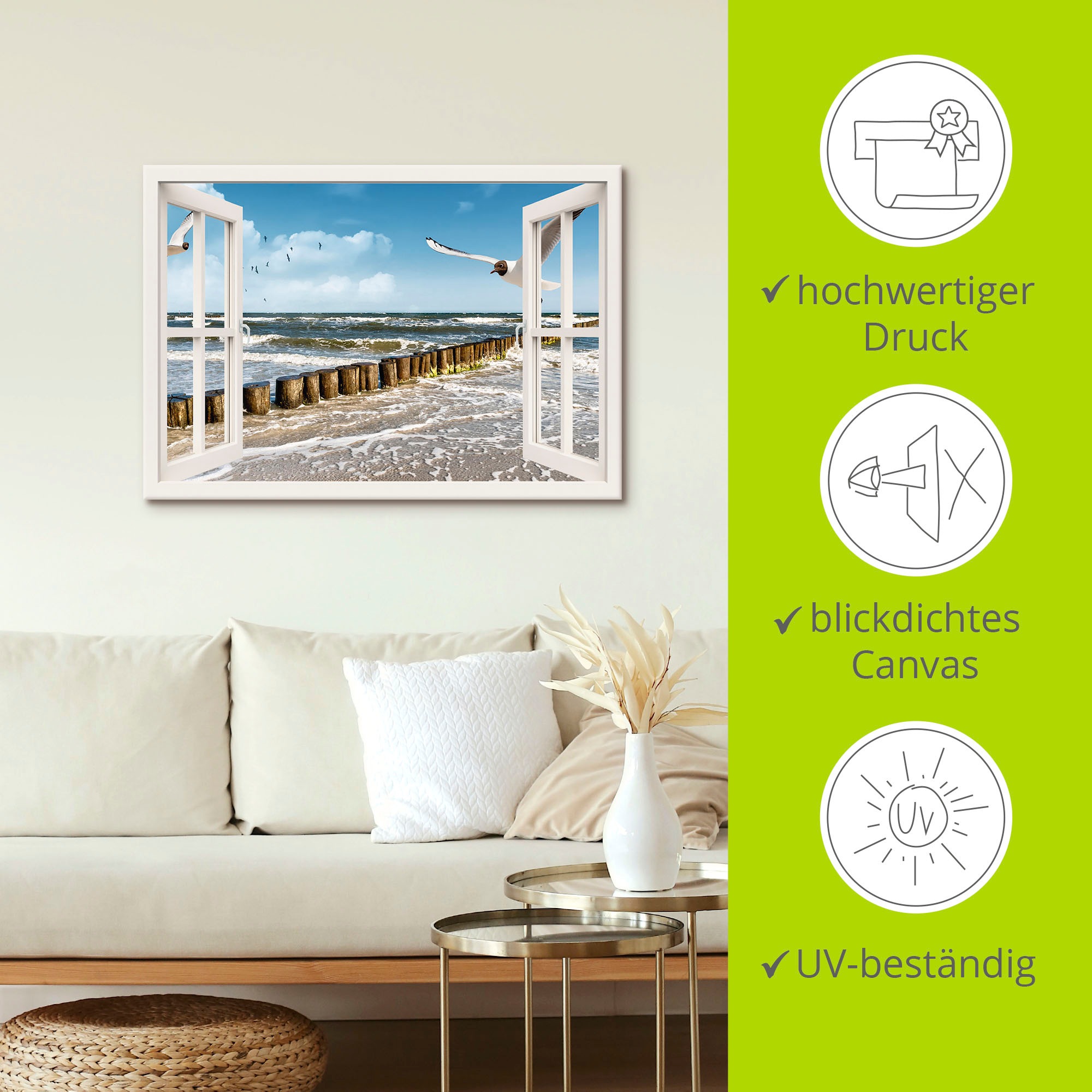 Artland Wandbild »Fensterblick - Ostsee«, Fensterblick, (1 St.), als Leinwandbild, Poster, Wandaufkleber in verschied. Größen