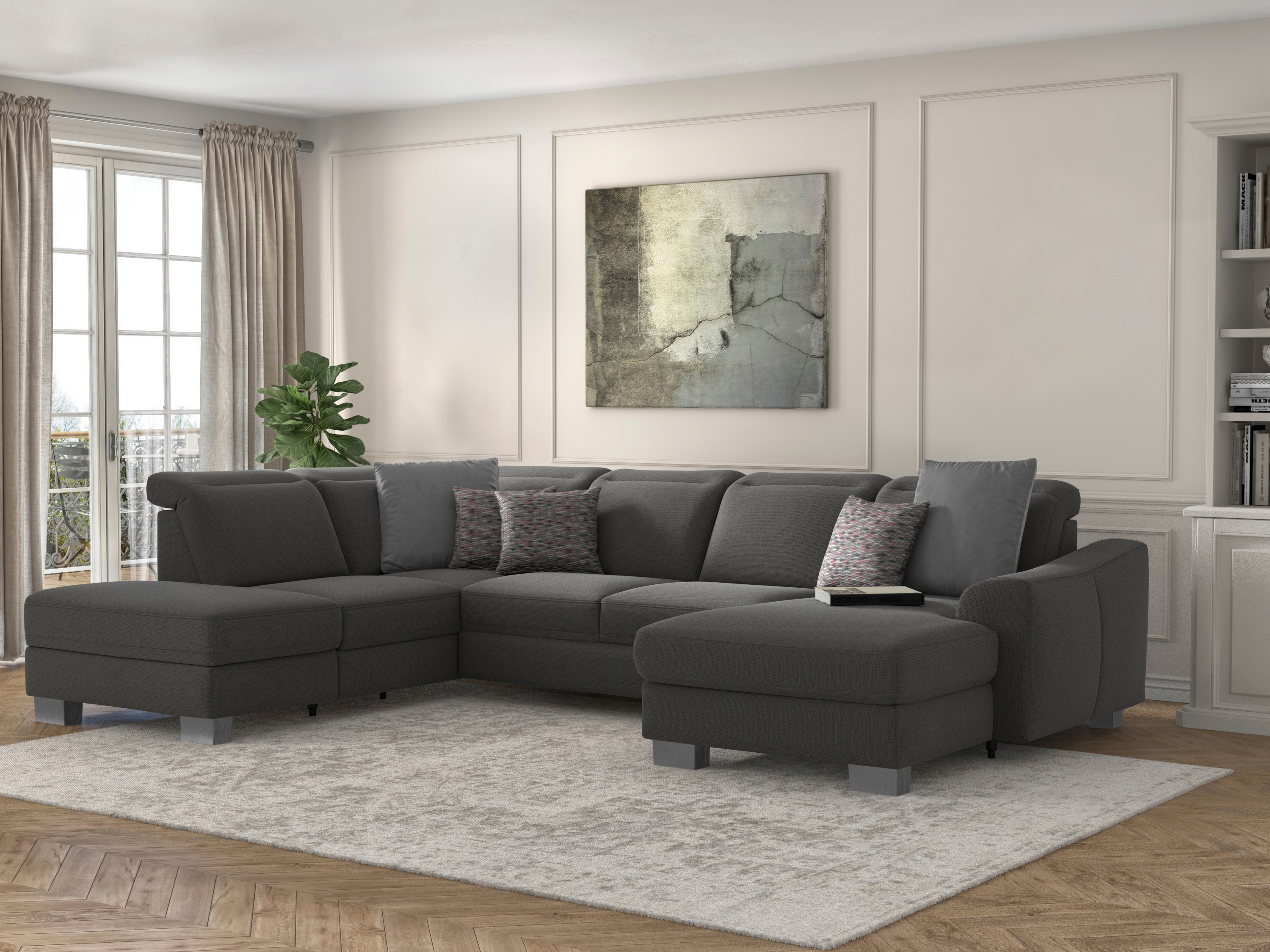 sit&more Wohnlandschaft "Dundee U-Form" mit Federkern und Edelstahlfüßen, wahlweise mit Kopfteilverstellung