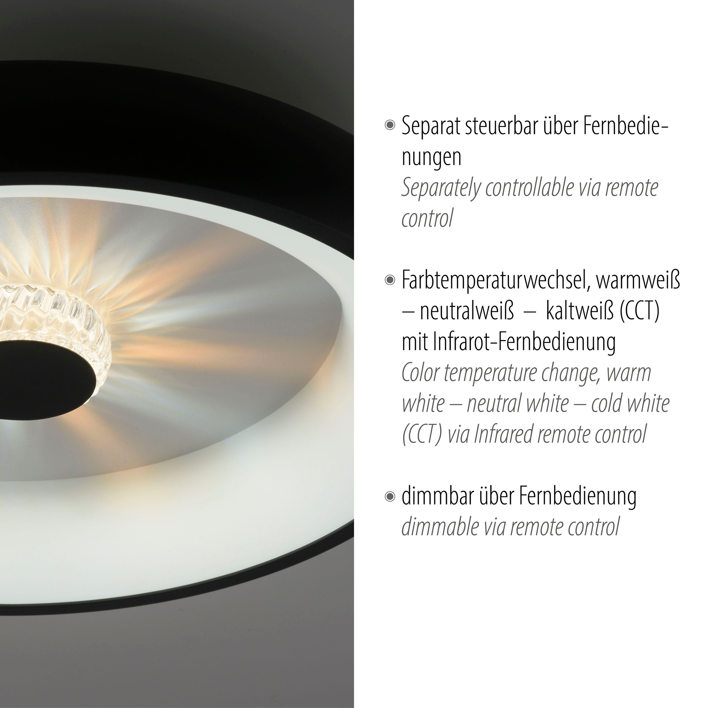 JUST LIGHT Deckenleuchte »VERTIGO«, 1 flammig, Leuchtmittel LED-Board | LED fest integriert, CCT über Fernbedienung, Funk inkl., separat steuerbar über FB, Memory