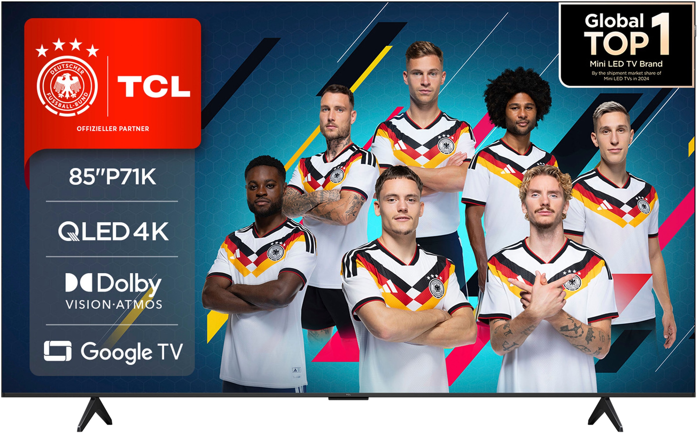 TCL QLED-Fernseher "85P71KX1", Energieeffizienz: F (A-G), schwarz, 85, Fernseher, Multi-HDR, Dolby Vision, Smart TV, Apple Airplay2, Dolby Atmos, Onkyo