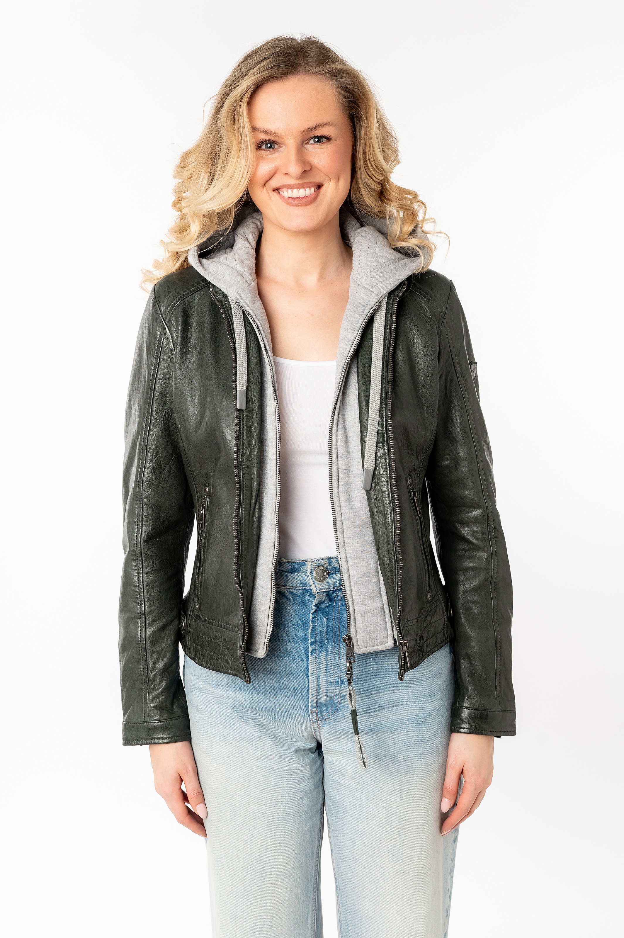 Mauritius Lederjacke "MWAleni", mit Kapuze, mit Jerseykapuze und Stehkragen günstig online kaufen