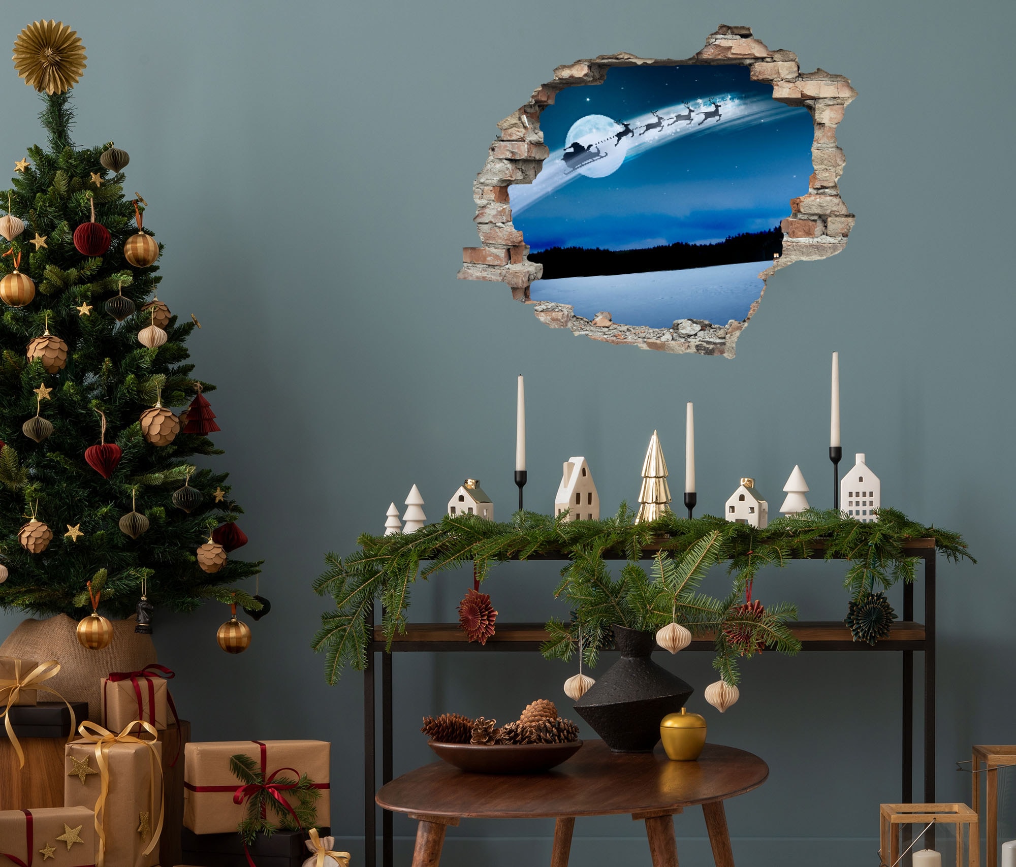 queence 3D-Wandtattoo "Der Weihnachtsmann im Schlitten" selbstklebender Wan günstig online kaufen