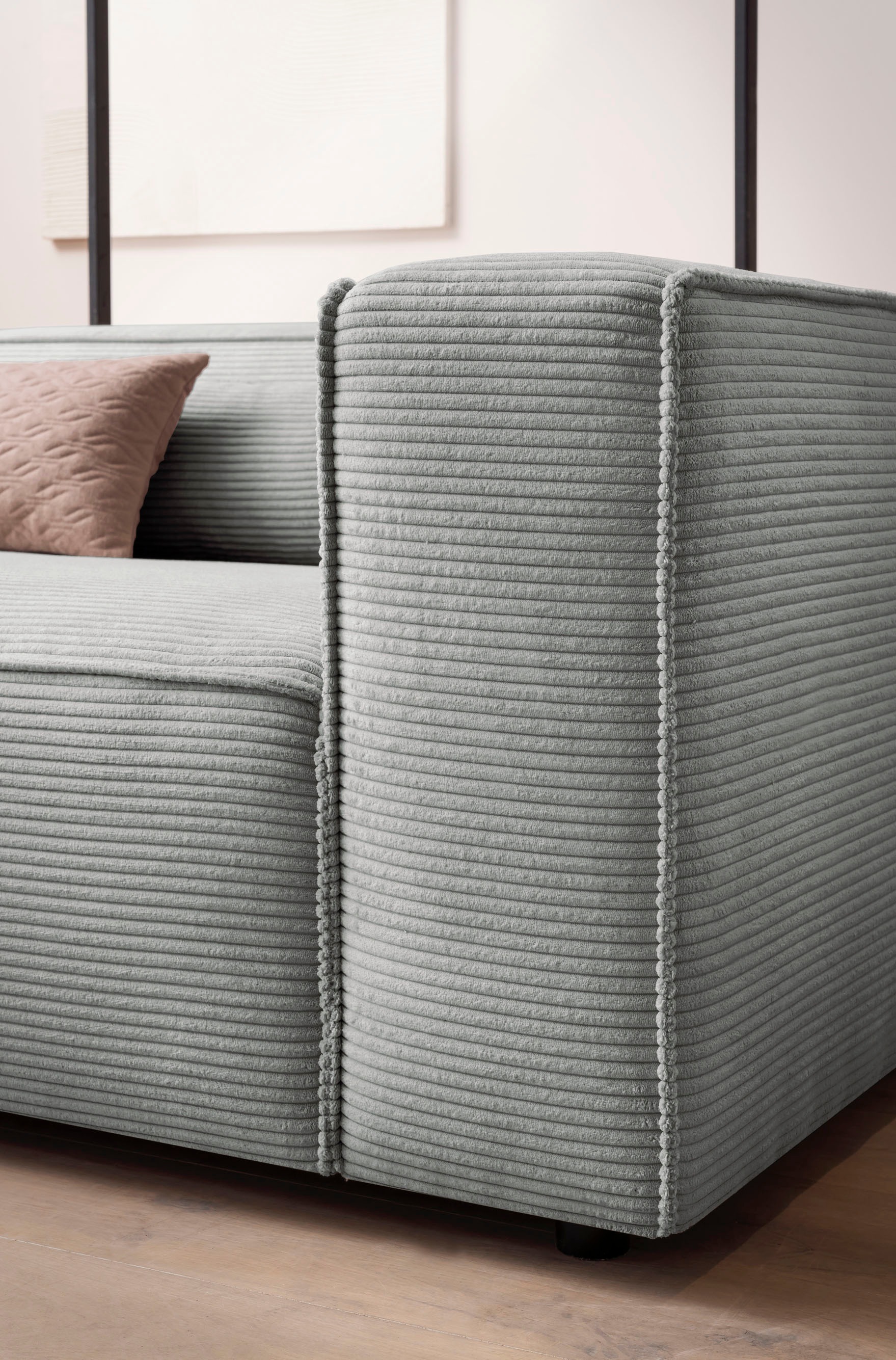 LeGer Home by Lena Gercke 3-Sitzer »PIARA, XXL Sofa mit Kedernaht, Big-Sofa in Cord oder Leinenoptik«, schwarze Füße, bequemer Sitzkomfort, extra tiefe Sitzfläche