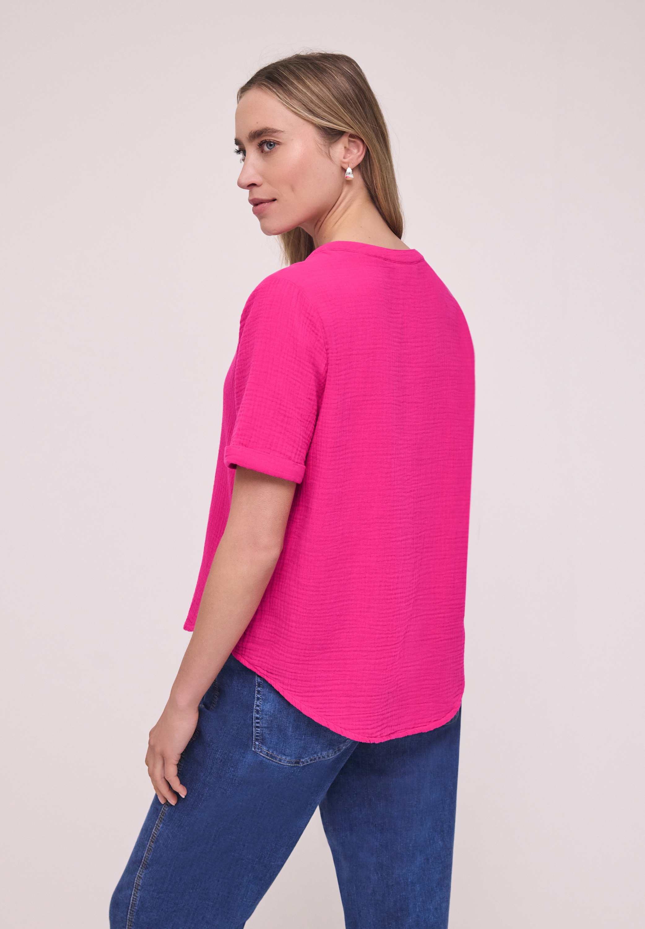 STREET ONE Kurzarmbluse aus reiner Baumwolle
