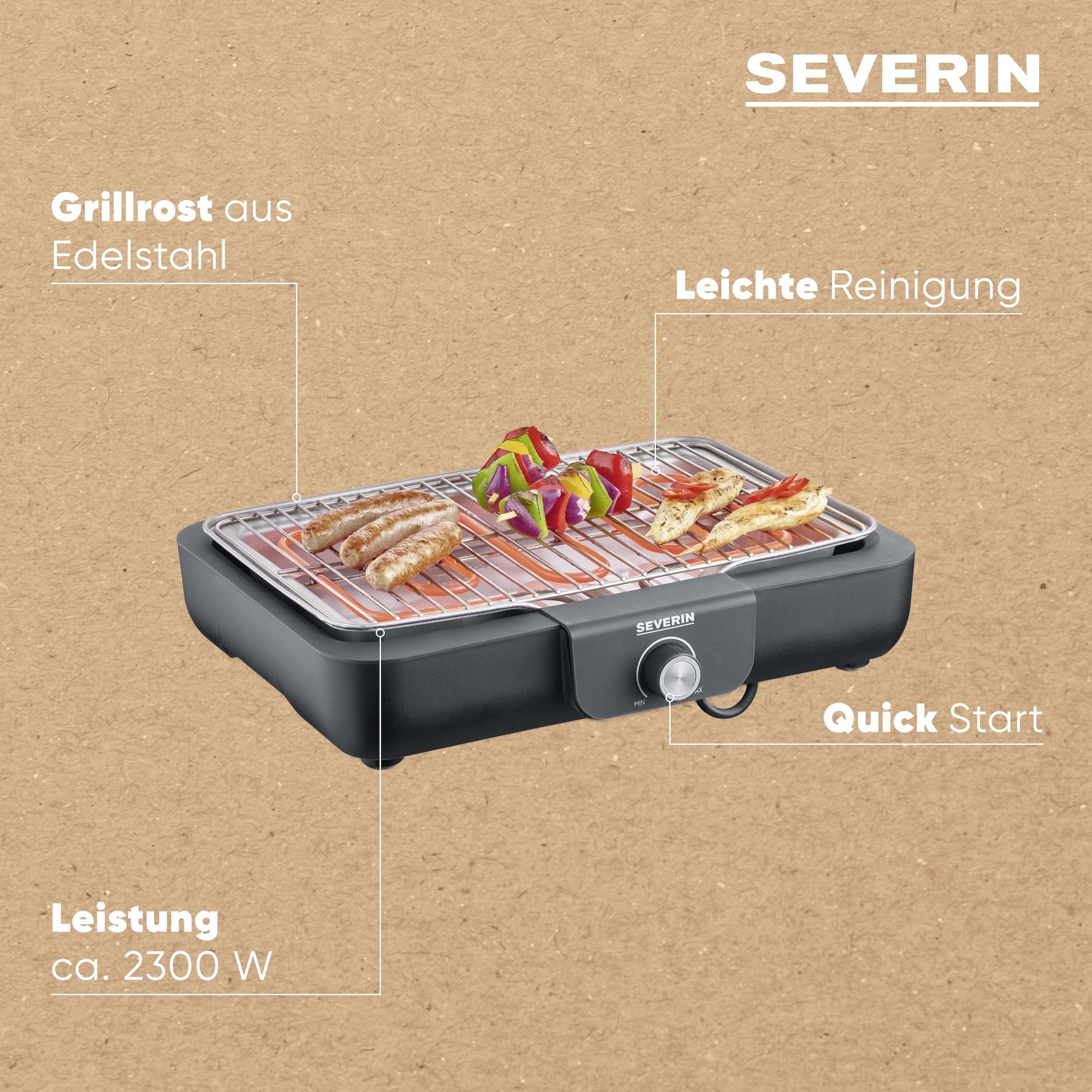 Severin Tischgrill »PG 8554 mit Grillrost« 2300 W Schnelle Aufheizzeiten bei einer max. Leistung von 2.300 W