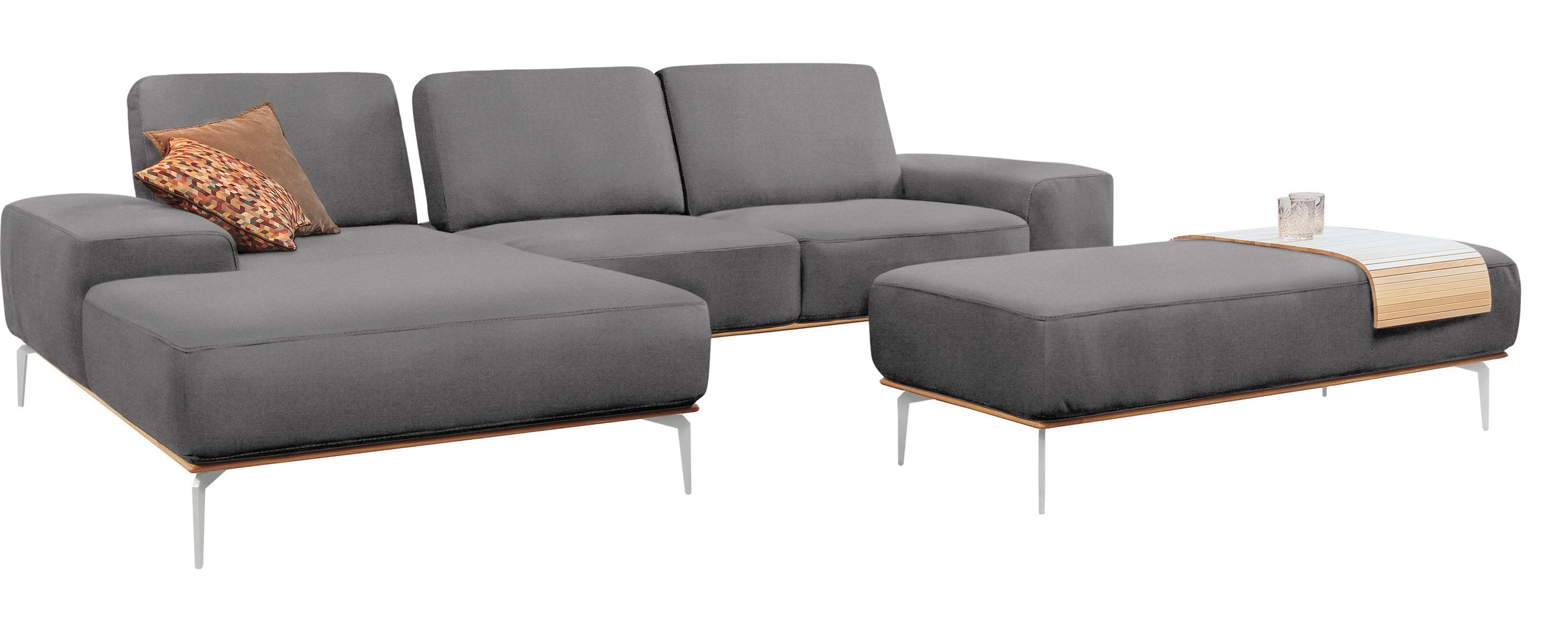 Thumbnail - W.SCHILLIG Ecksofa "run, Designsofa mit tollem Sitzkomfort, bequem, L-Form" mit elegantem Holzsockel, Füße in Chrom glän...