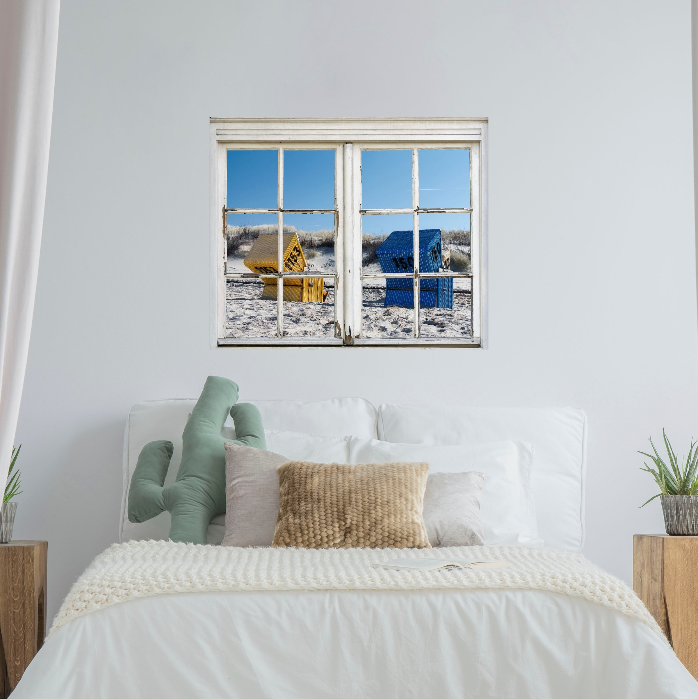 queence Wandsticker "Strandkörbe", Wandsticker, Wandbild, selbstklebend, 3D, Fenster