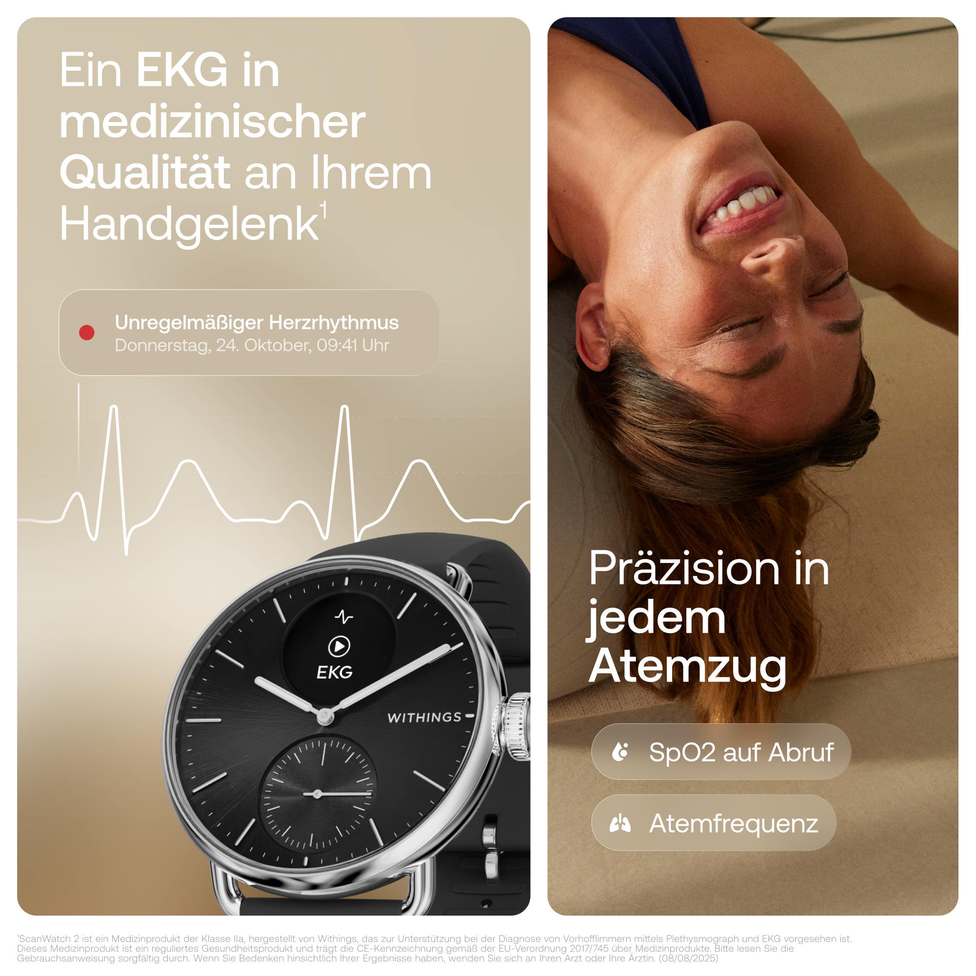 Withings Smartwatch »ScanWatch 2 38mm, hybrid, Akku bis 35 Tage, 50 M Wasserdicht« HealthSense OS