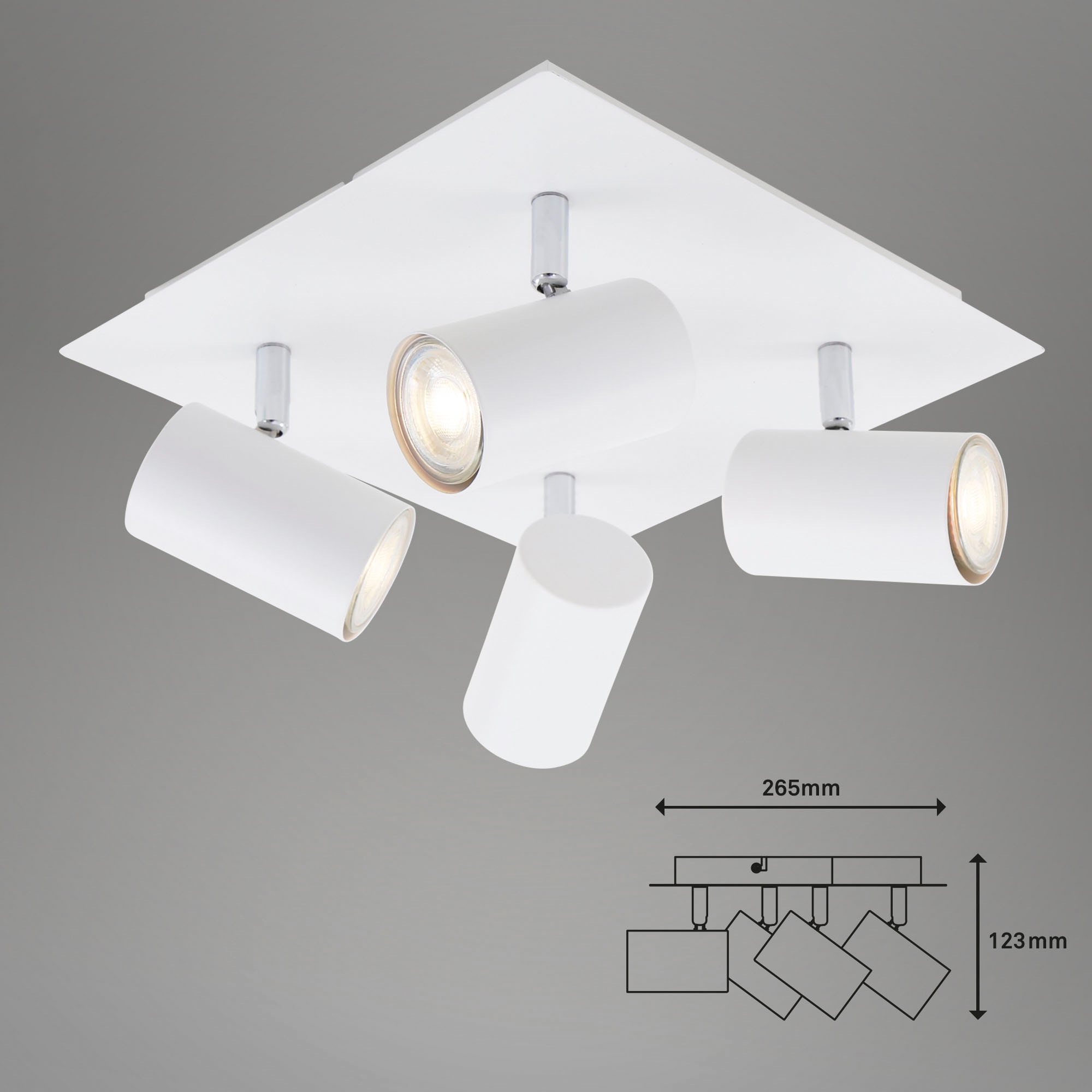 Briloner Leuchten LED Deckenspots »2857046 Run«, Leuchtmittel GU10 | ohne Leuchtmittel, Deckenlampe, 26,5x26,5x12,3cm, Weiß, max.40W, GU10, Wohnzimmer, Flur