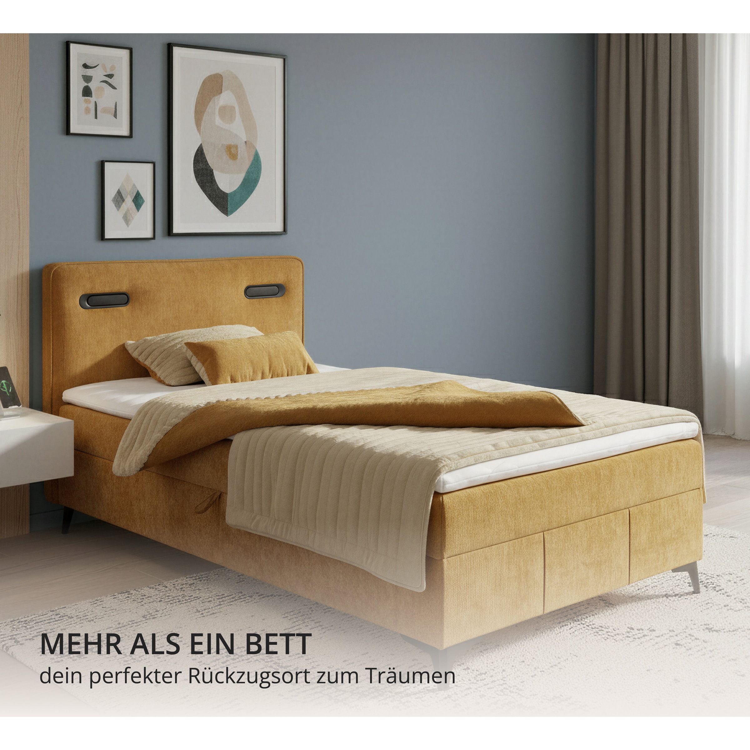 ED EXCITING DESIGN Boxbett »Altea 120x200 mit LED und Bettkasten« inkl. 4 cm Topper, H3, Bettkasten und LED-Beleuchtung