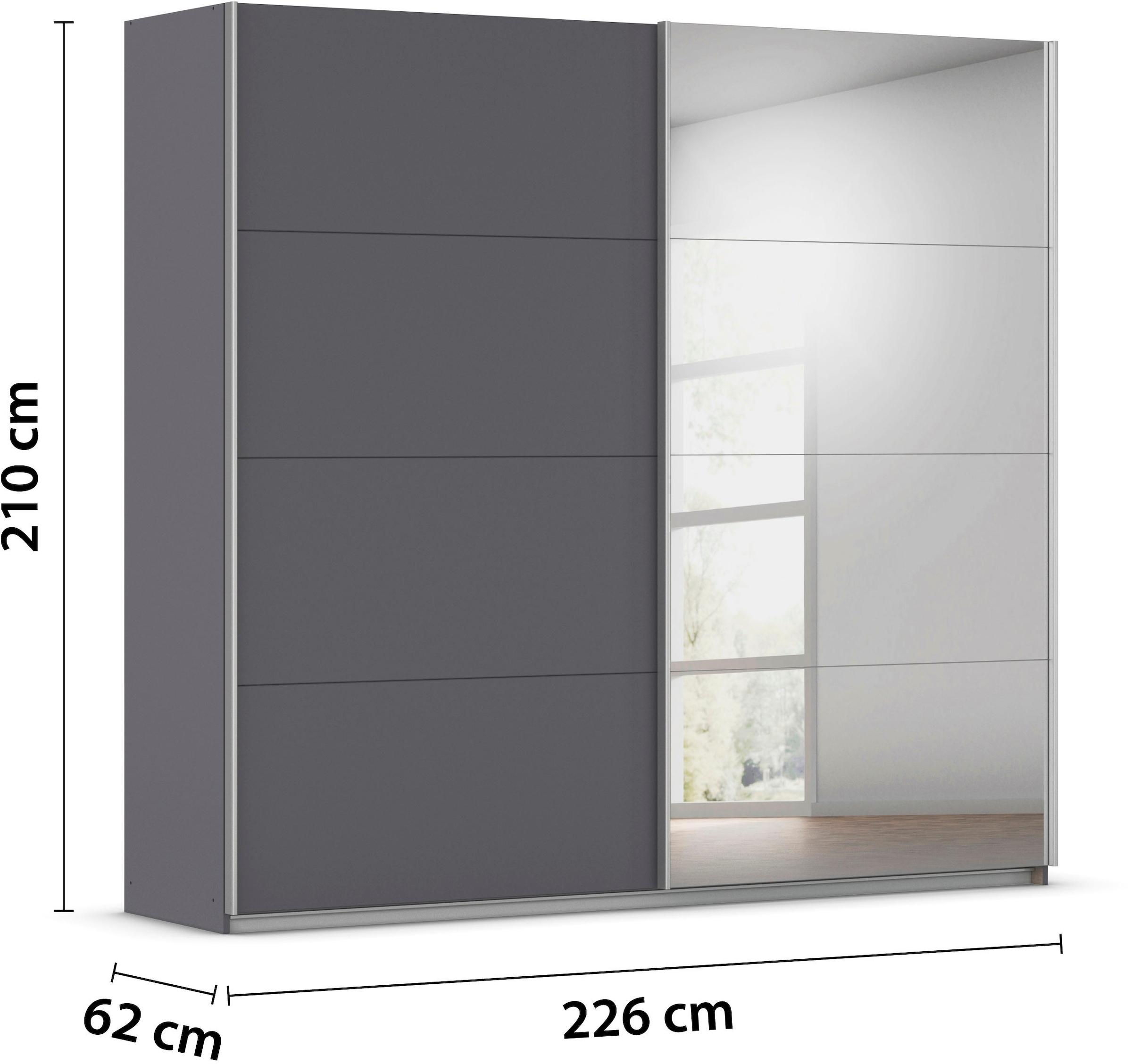 INOSIGN BY RAUCH Schwebetürenschrank »Kleiderschrank Schrank Garderobe Schlafzimmerschrank THANOS«, (in 3 verschiedenen Ausstattungen BASIC/CLASSIC/PREMIUM), Optional mit Spiegel, Metall-Griffleisten alufarben MADE IN GERMANY