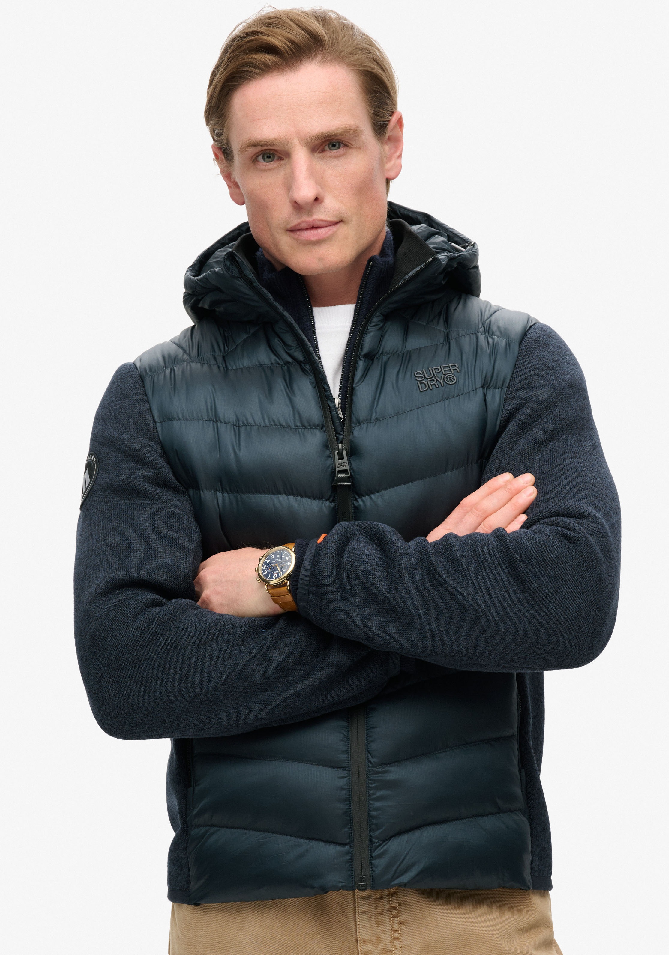 Superdry Steppjacke »Hooded Knit Storm Hybrid J...