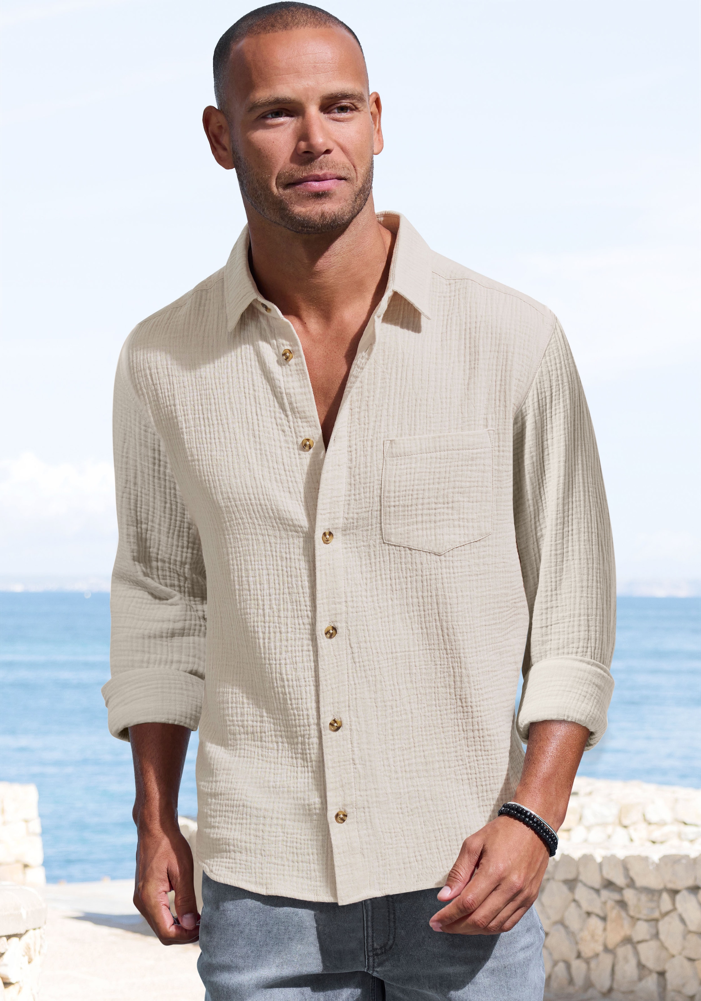 Beachtime Langarmhemd "Regular fit" Langarm, Freizeithemd aus Musselin-Ware