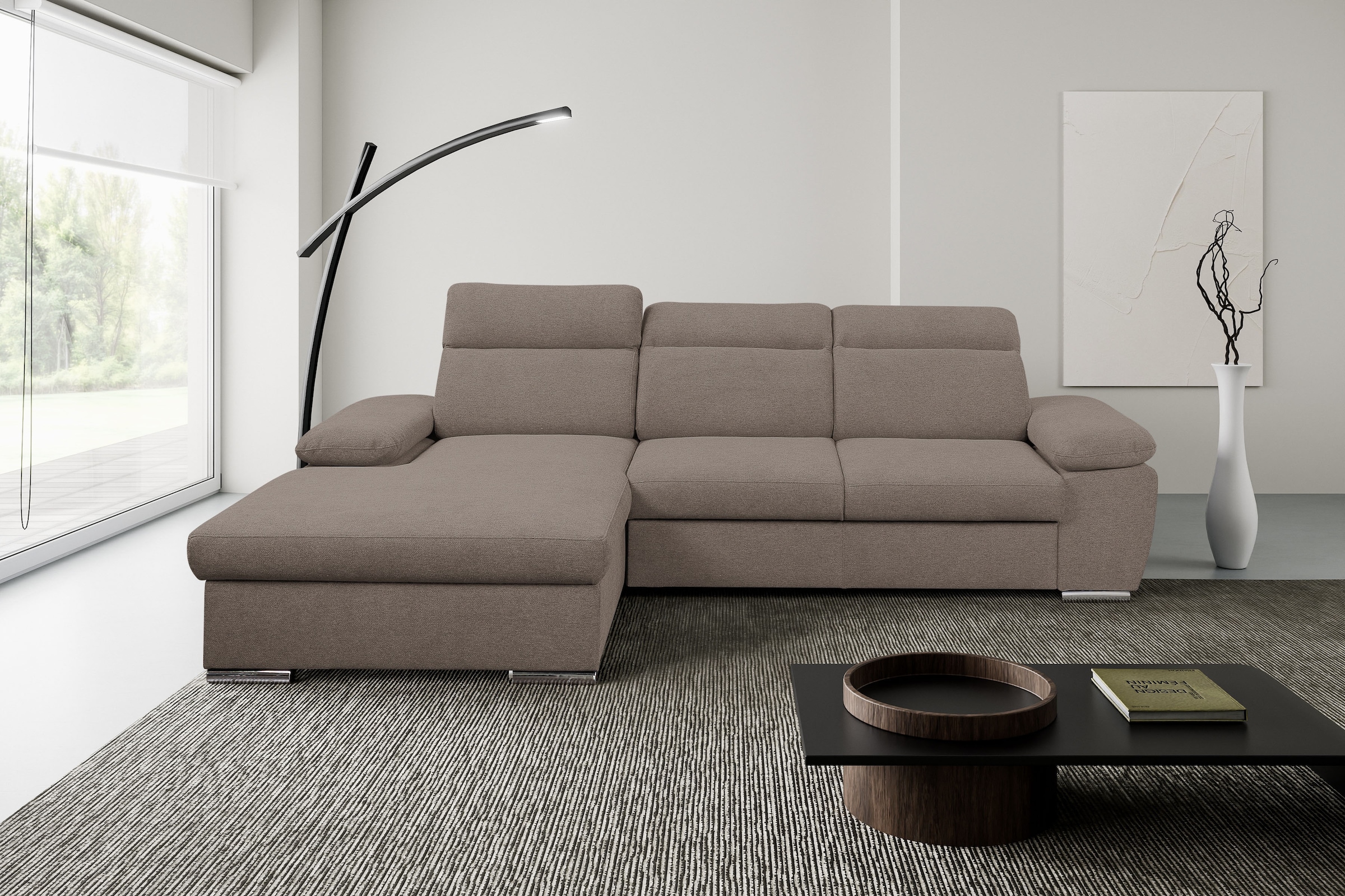 WERK2 Ecksofa "Palma 282 x 185 cm modern und bequem" Strukturstoff, L-Form, XXL, Schlaffunktion, Bettkasten