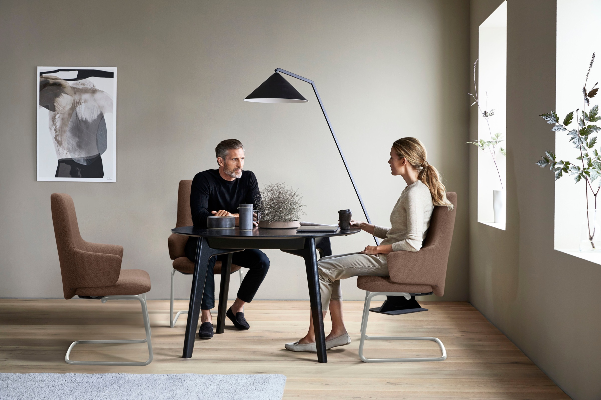 Stressless® Polsterstuhl »Laurel«, ROHLEDER Stoff Q2 FARON, High Back mit Armlehne, Größe L, mit Beinen aus Stahl in Chrom matt