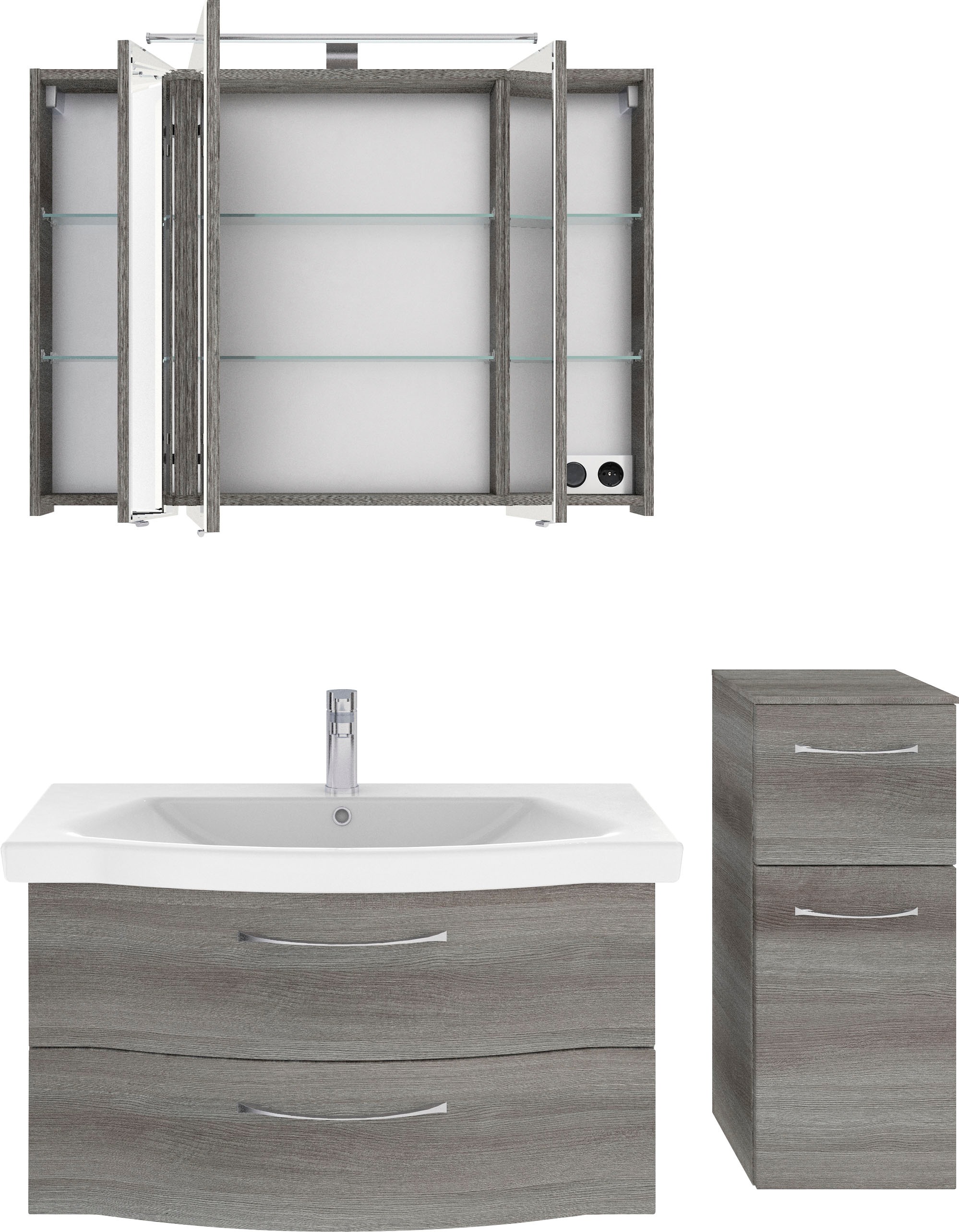 Saphir Badmöbel-Set »6005 Sprint 3-teilig, Keramik-Waschtisch mit LED-Spiegelschrank«, (4 St.), Unterschrank, inkl. Türdämpfer, 4 Türen, 3 Schubladen, Bad-Set
