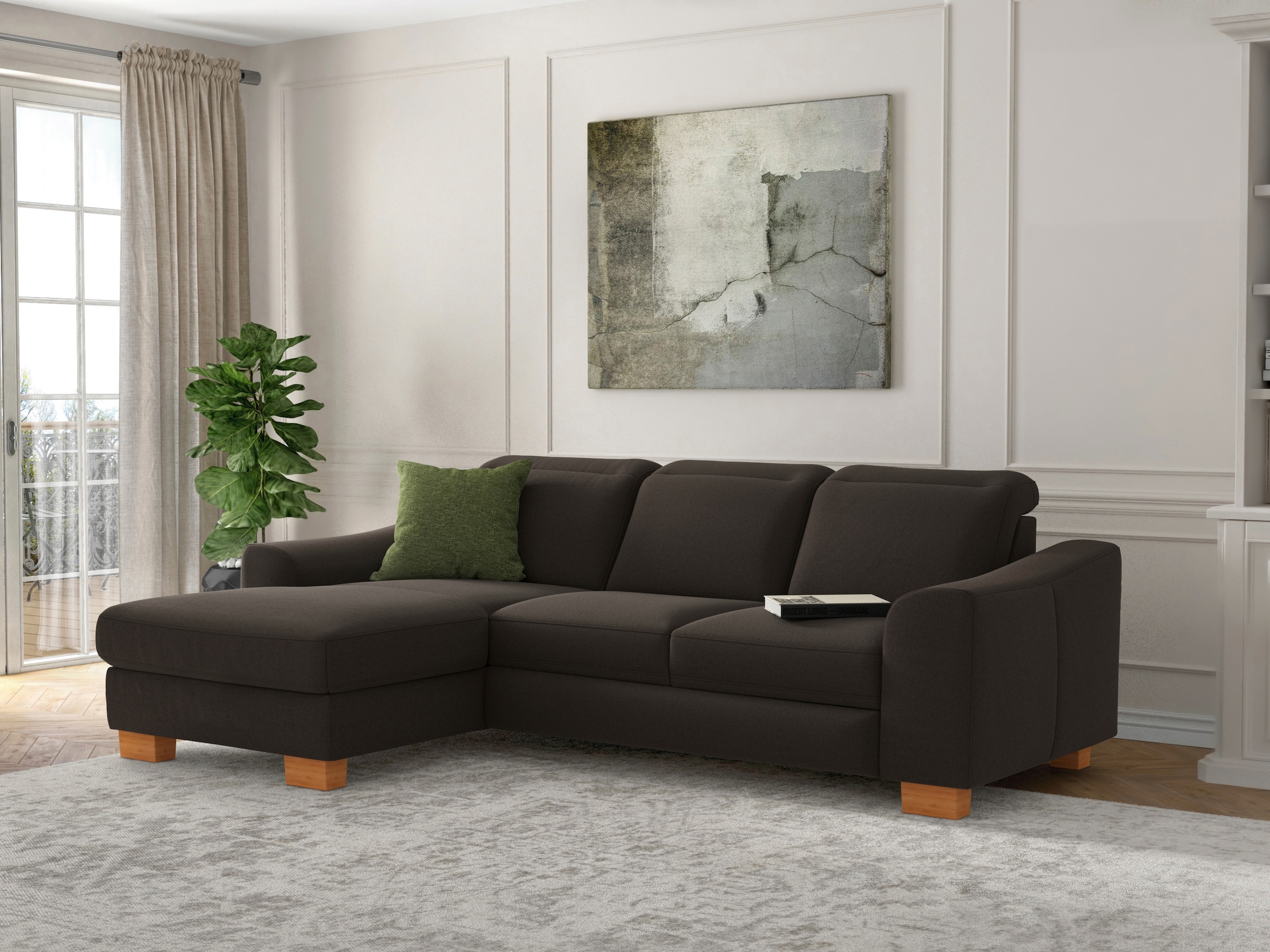 sit&more Ecksofa »Dundee L-Form«, mit Federkern und Massivholzfüßen, wahlweise mit Kopfteilverstellung